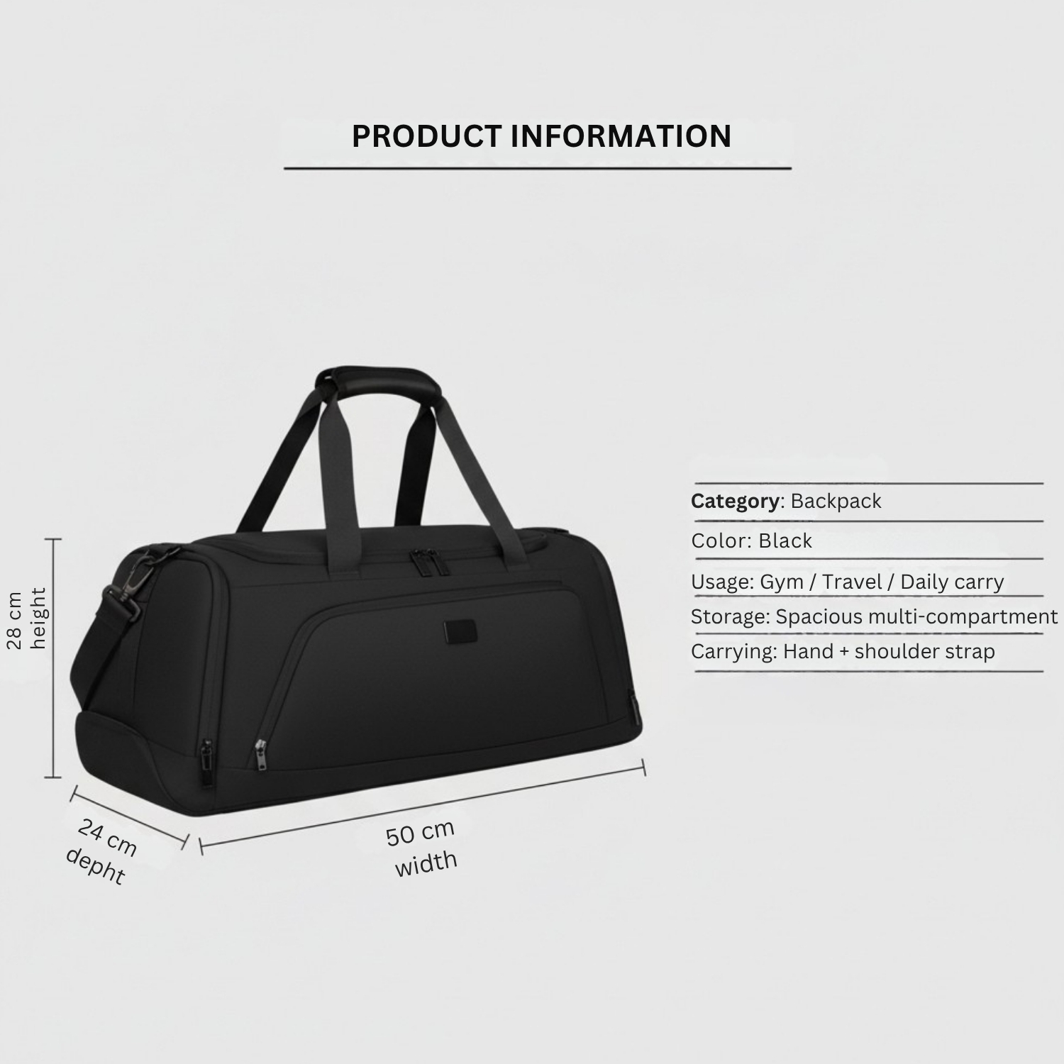 Elan Convertible Duffle Backpack | Water-Resistant Hybrid Bag with Spacious Compartment, Padded Straps & Soft-Grip Handles | Travel, Gym & Everyday Carry Bag view 4