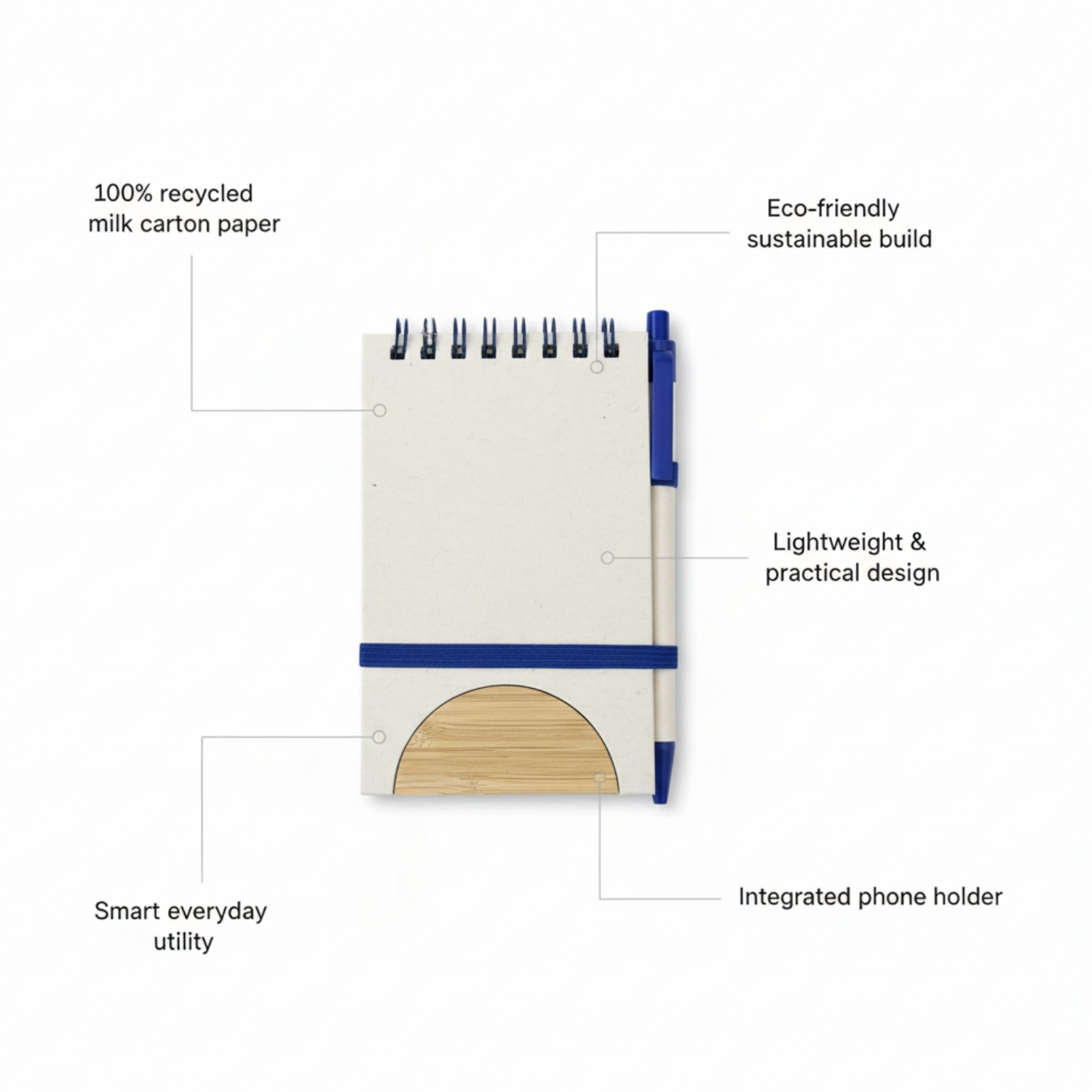 SpiralLeaf Eco Notebook | Recycled Milk Carton Paper Notebook with Built-In Phone Holder | Sustainable Spiral Notebook for Work, Study & Gifting view 3