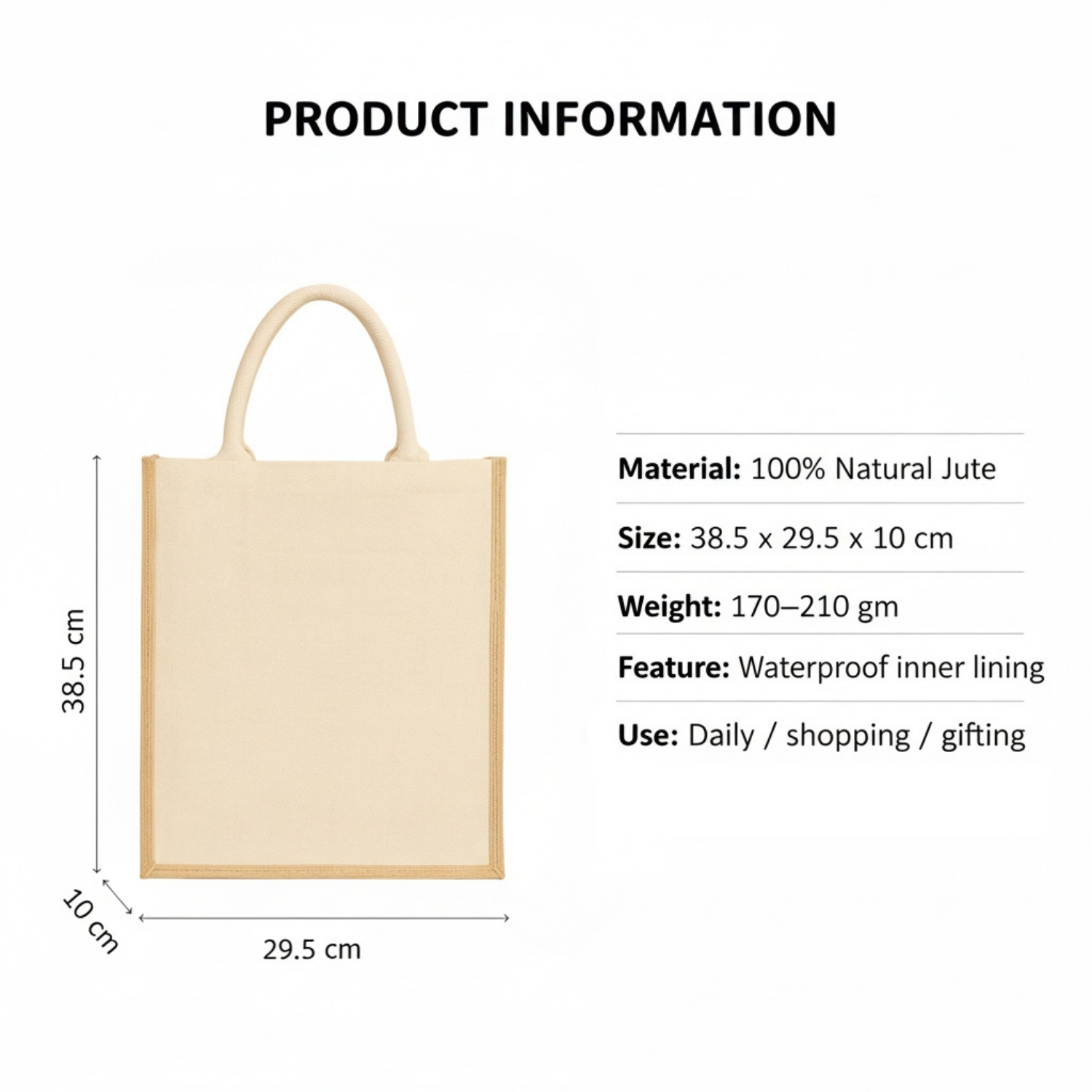 Sachi Jute Tote Bag | 100% Natural Jute Carry Bag with Waterproof Lining, Reinforced Handles & Spacious Design | Eco-Friendly Shopping & Everyday Tote view 4
