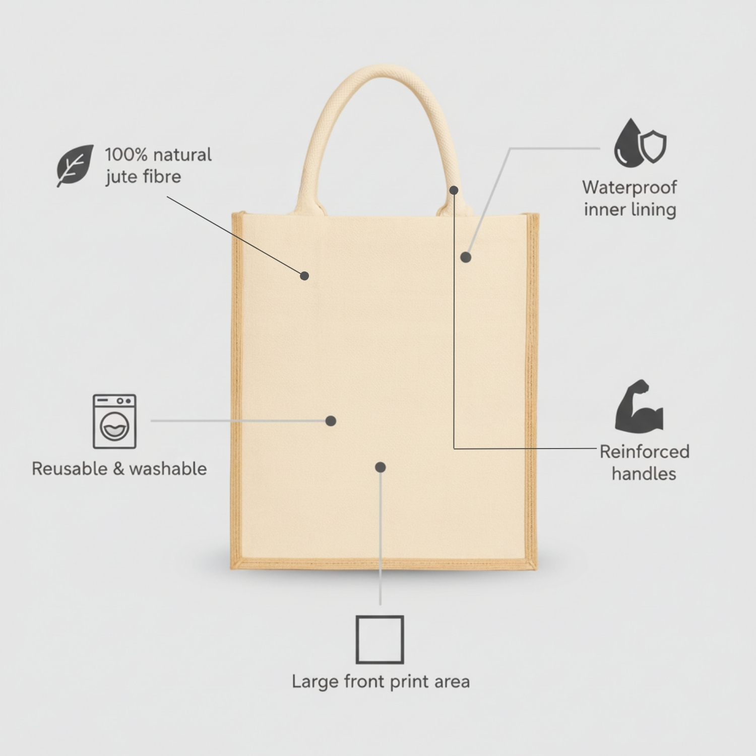 Sachi Jute Tote Bag | 100% Natural Jute Carry Bag with Waterproof Lining, Reinforced Handles & Spacious Design | Eco-Friendly Shopping & Everyday Tote view 3