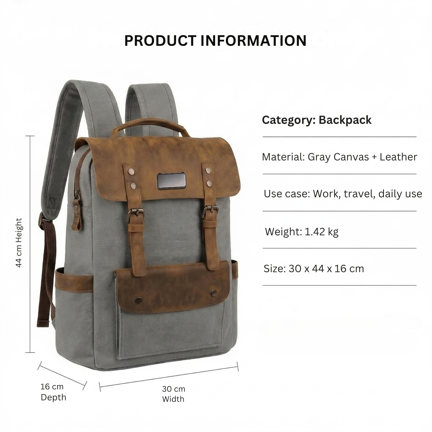 Canvas Leather Backpack | Heavy-Duty Canvas Bag with Flap Closure, Laptop Sleeve, Multi-Compartment Storage & Buckle Straps | Travel, Work & Everyday Carry Backpack view 4