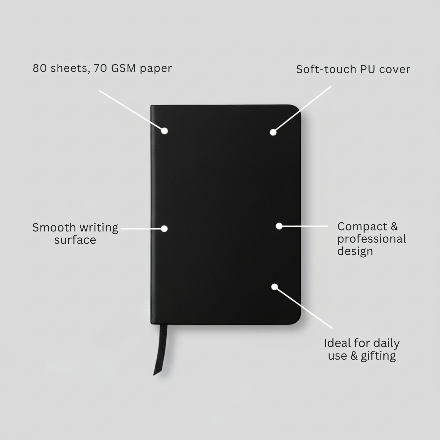 Soft Touch PU Journal | Soft-Touch Notebook with 80 Sheets 70 GSM Paper, Compact & Professional Design | Daily Writing & Corporate Gifting Notebook view 3
