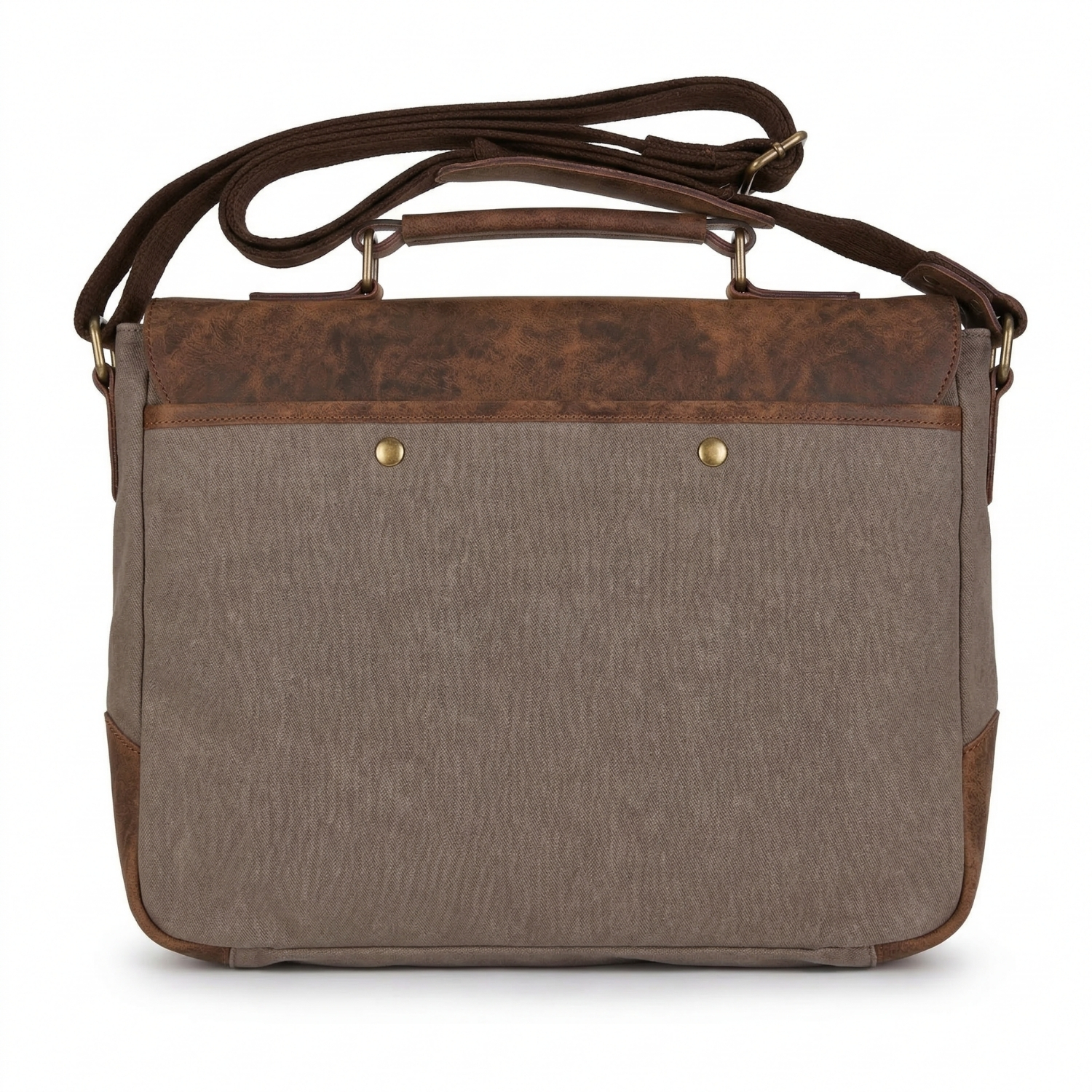 Canvas Leather Satchel Bag | Vintage Messenger Bag with Laptop Sleeve, Organizer Pockets, Dual Buckle Flap & Adjustable Strap | Office, College & Travel Carry Bag view 2