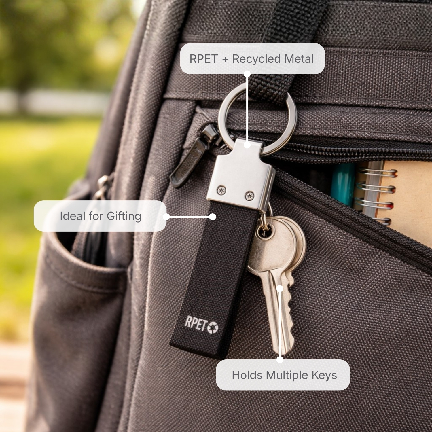 Eco Loop RPET  Keychain | Recycled Fabric & Metal Keychain with Strong Ring, Lightweight & Durable Design, Laser Engraving Ready | Corporate Gifting Keychain view 3