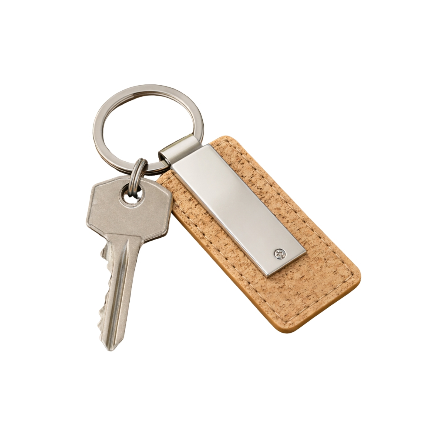 Cork Link Keychain | Natural Cork Keyring with Metal Accent & Laser Engraving Panel, Lightweight & Compact Design | Corporate Gifting Keychain view 2
