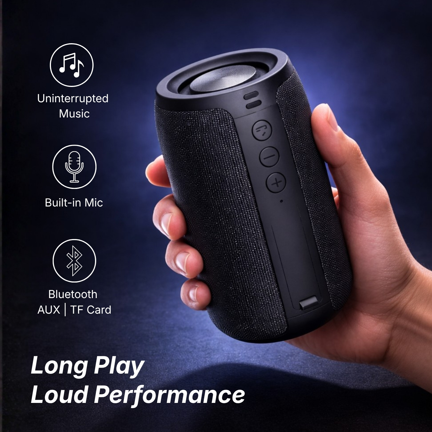 SoundMate Speaker | Portable Bluetooth Speaker with 12H Playtime, Built-in Mic, TF Card & AUX Support, Type-C Charging | Wireless Music Speaker for Travel & Home, Black view 4