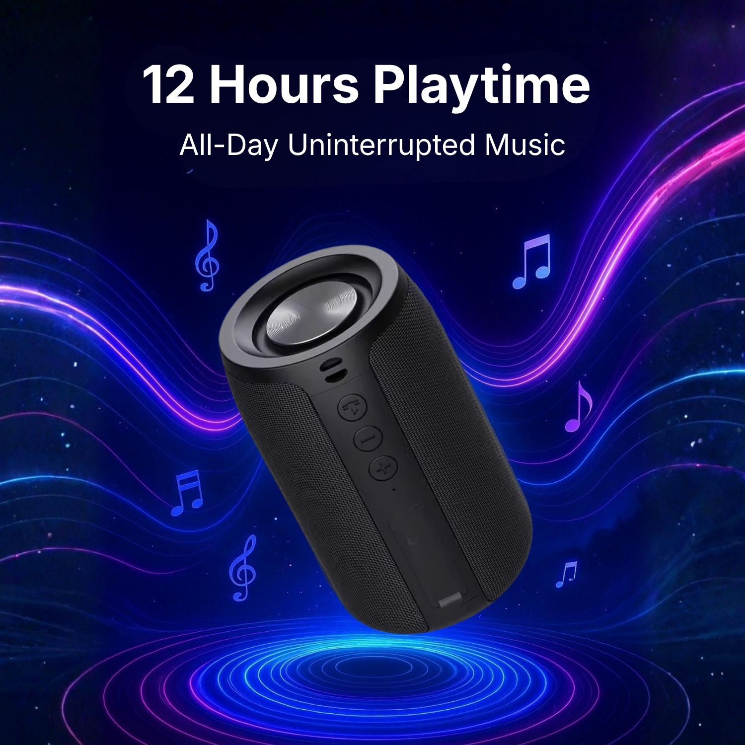 SoundMate Speaker | Portable Bluetooth Speaker with 12H Playtime, Built-in Mic, TF Card & AUX Support, Type-C Charging | Wireless Music Speaker for Travel & Home, Black view 3