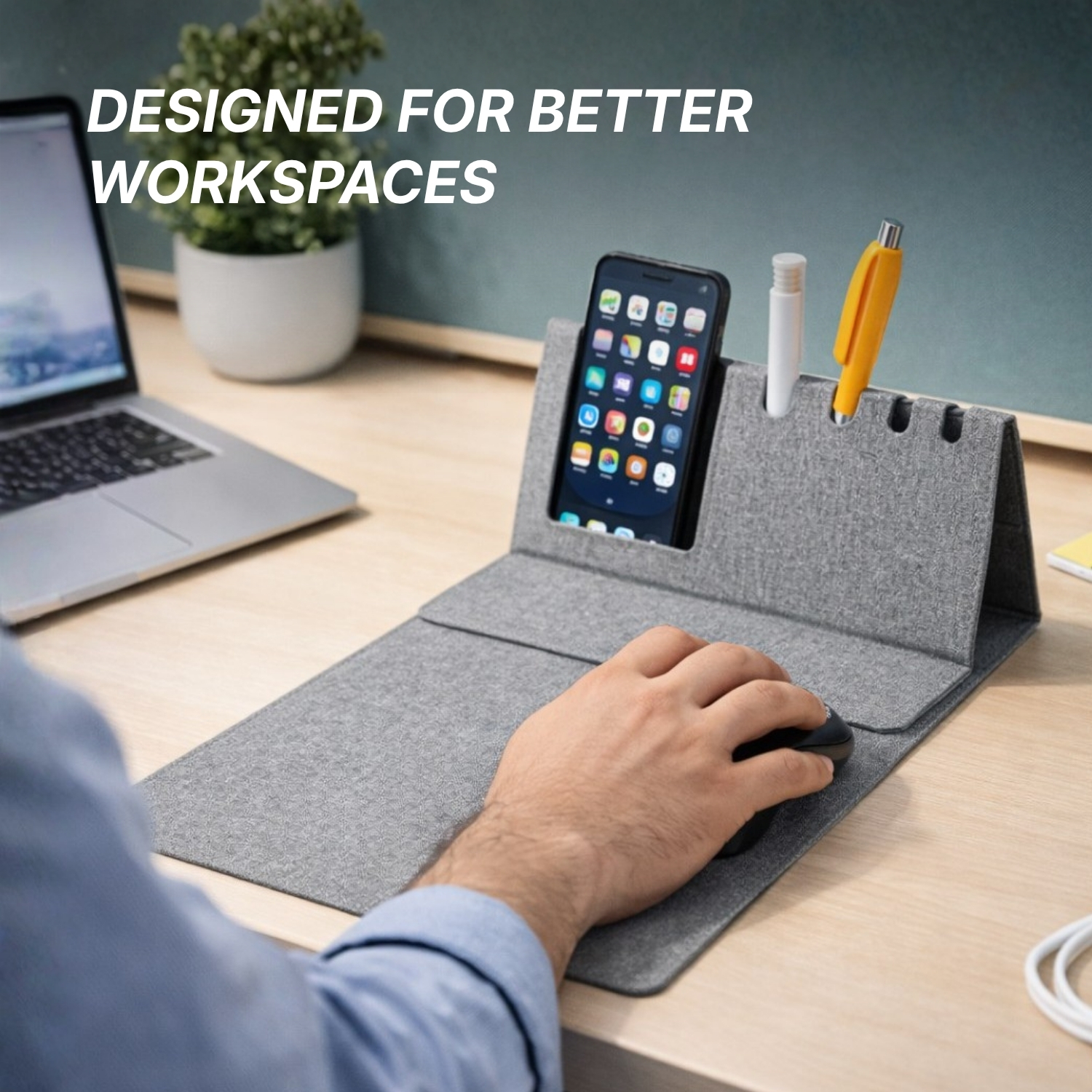 ReMat RPET Desk Pad | Foldable Eco-Friendly Phone & Pen Holder, Lightweight Fabric Desk Stand, Portable Workspace Organizer | Sustainable Office Accessory| Foldable Eco-Friendly Phone & Pen Holder, Lightweight Fabric Desk Stand, Portable Workspace Organizer | Sustainable Office Accessory view 4