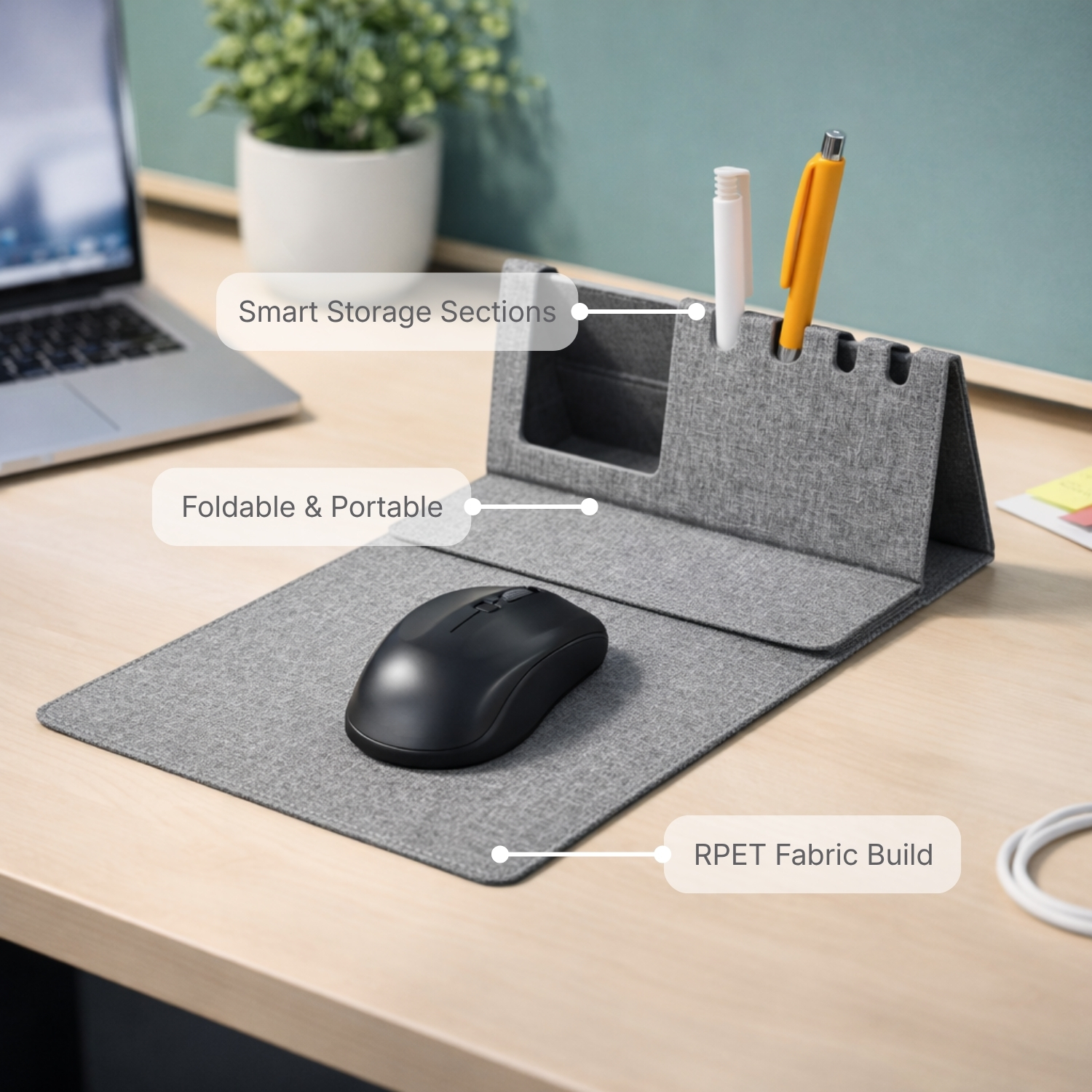 ReMat RPET Desk Pad | Foldable Eco-Friendly Phone & Pen Holder, Lightweight Fabric Desk Stand, Portable Workspace Organizer | Sustainable Office Accessory| Foldable Eco-Friendly Phone & Pen Holder, Lightweight Fabric Desk Stand, Portable Workspace Organizer | Sustainable Office Accessory view 3