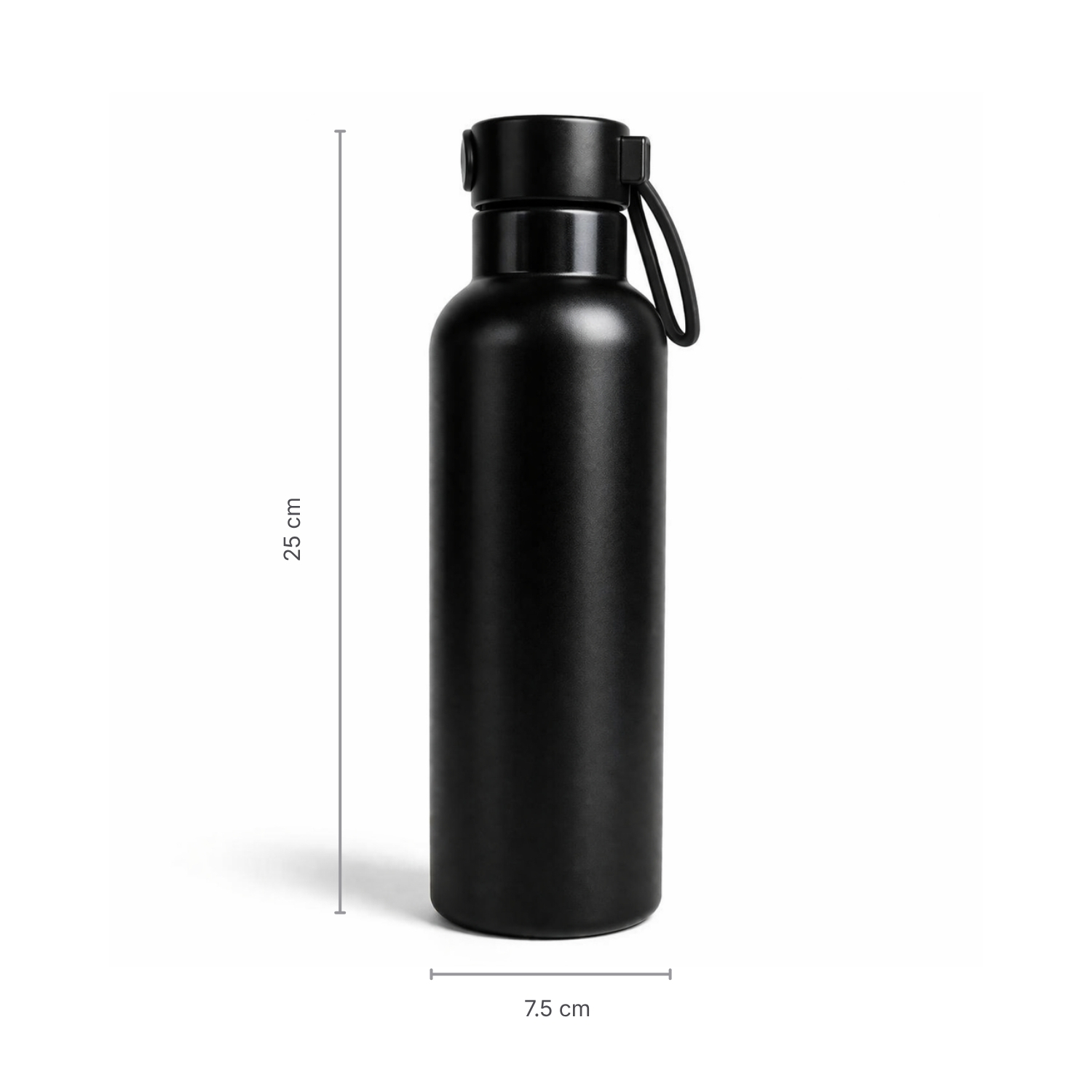 Orra Vacuum Flask | ISI Certified Stainless Steel Bottle, Double-Wall Insulated, Leak-Proof with Loop Handle Cap, Matte Black | Hot & Cold Water Bottle for Gym, Office & Travel view 2