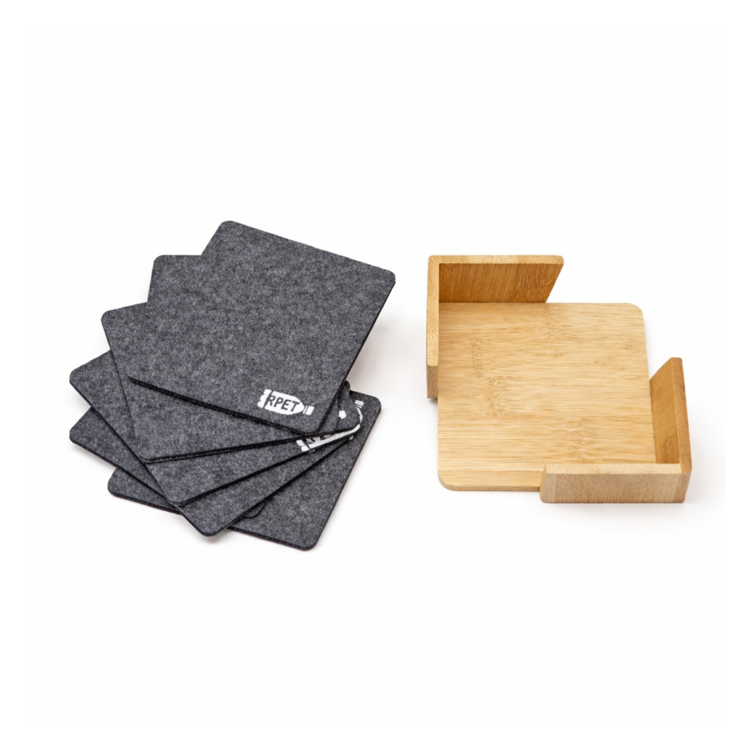 Flat line Coaster | RPET Felt Coasters with Bamboo Stand, DTF 2-Color Print | Eco-Friendly Table Coasters for Branding & Gifting view 2