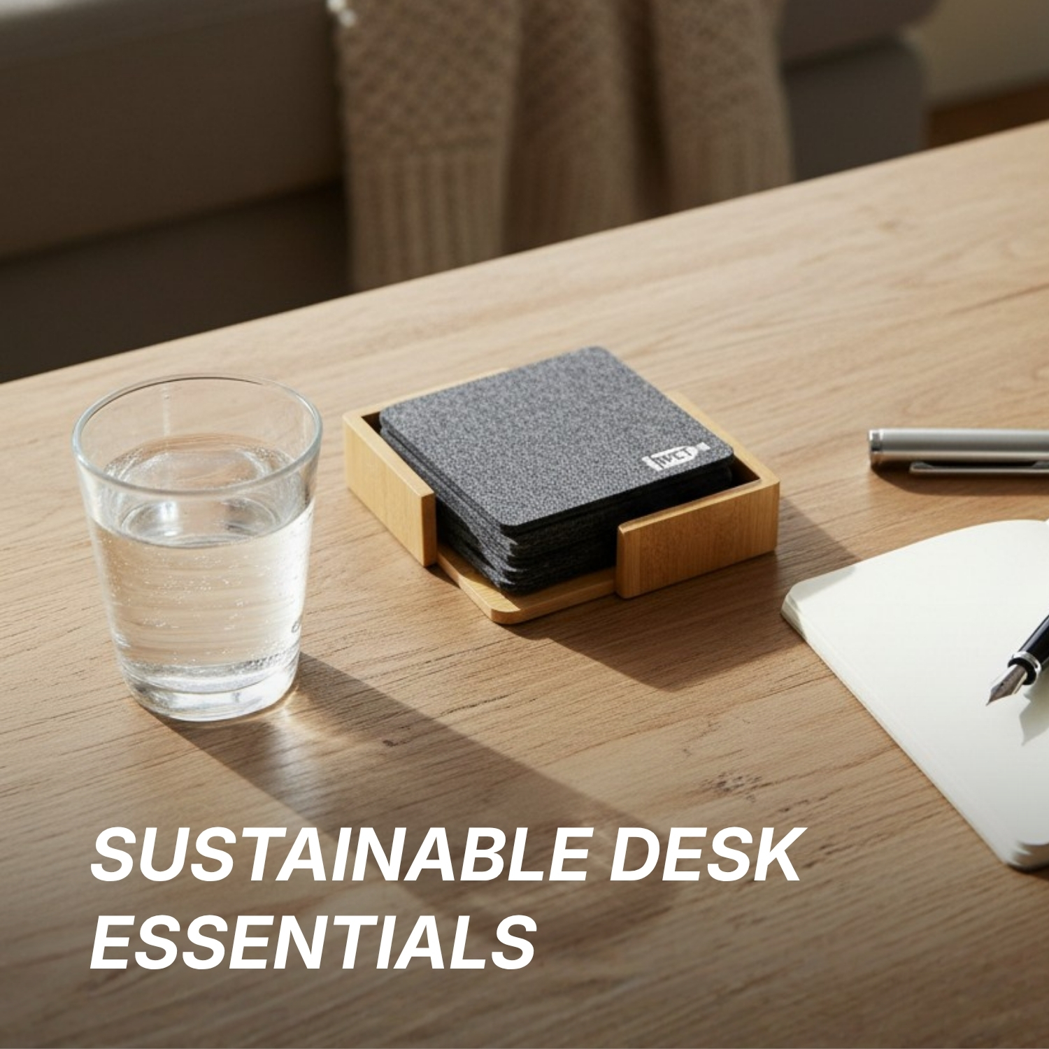 Flat line Coaster | RPET Felt Coasters with Bamboo Stand, DTF 2-Color Print | Eco-Friendly Table Coasters for Branding & Gifting view 4