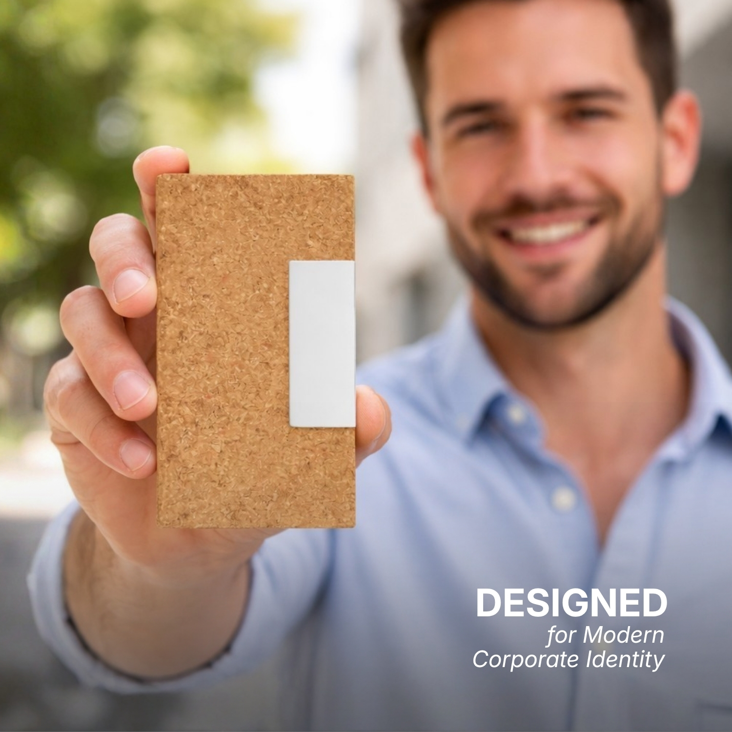 Cork Business Card Case | Eco-Friendly Business Card Holder with Metal Trim & Laser Engraving Panel, Lightweight & Elegant Design | Corporate Gifting Accessory view 3