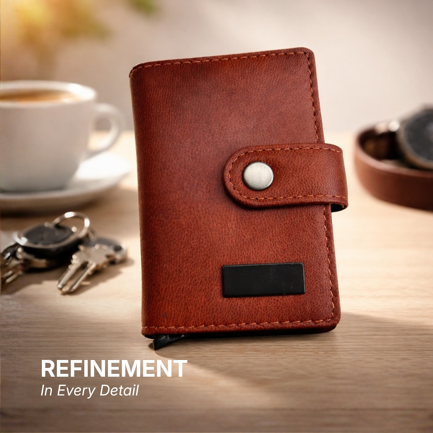 Vero Card Holder | Premium Leather Card Wallet with Pull-Tab Access, Snap Closure & Multi-Slot Storage | Slim Executive Card Case view 3