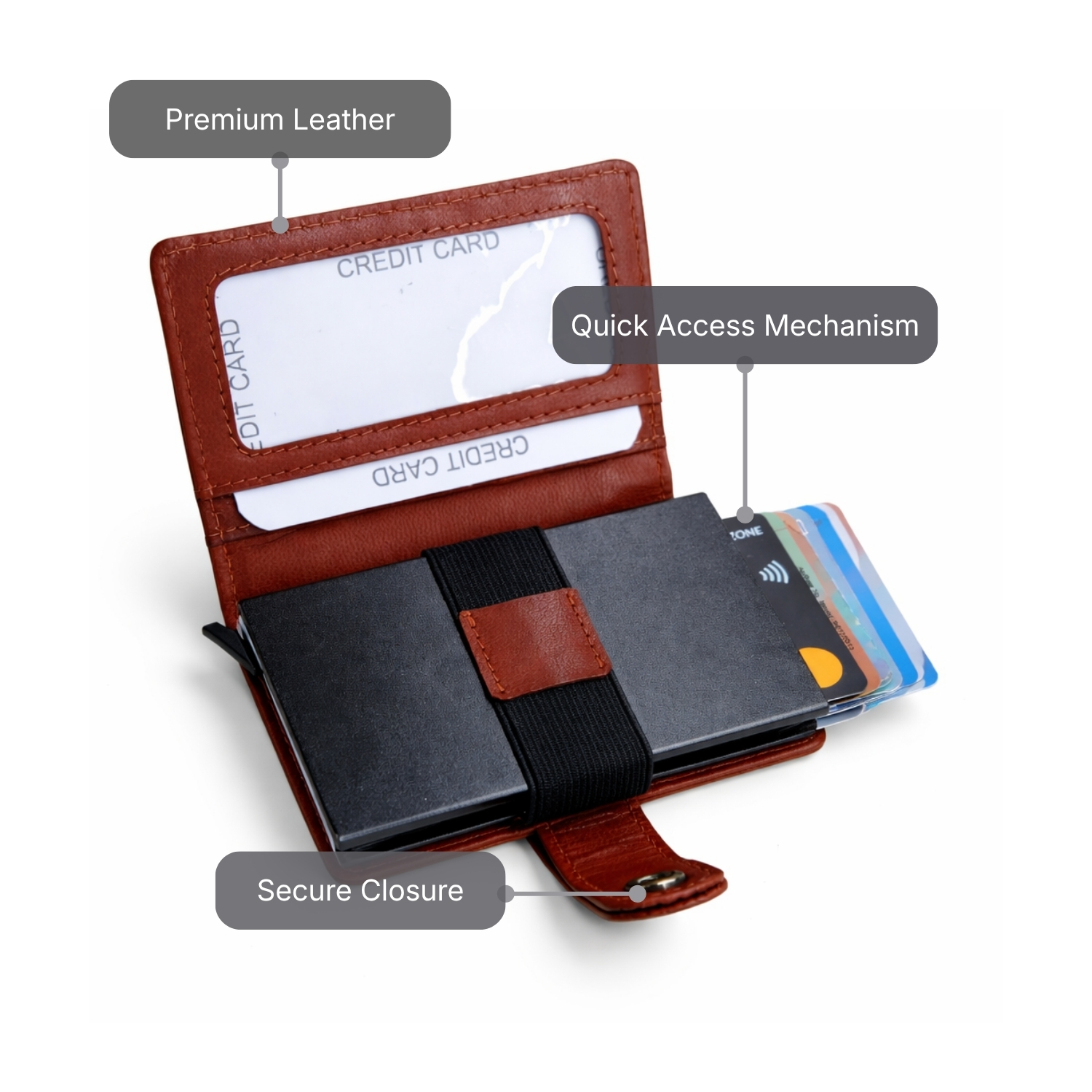 Vero Card Holder | Premium Leather Card Wallet with Pull-Tab Access, Snap Closure & Multi-Slot Storage | Slim Executive Card Case view 2