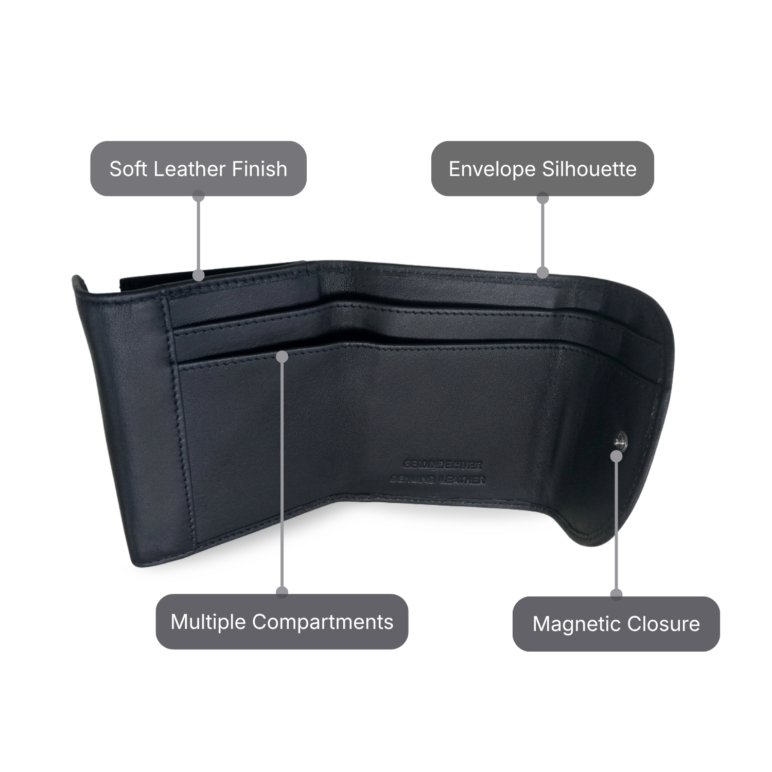 Pure Hold Card Holder | Envelope Style Leather Card Wallet with Magnetic Snap Closure & Compact Design | Slim Professional Card Case view 2