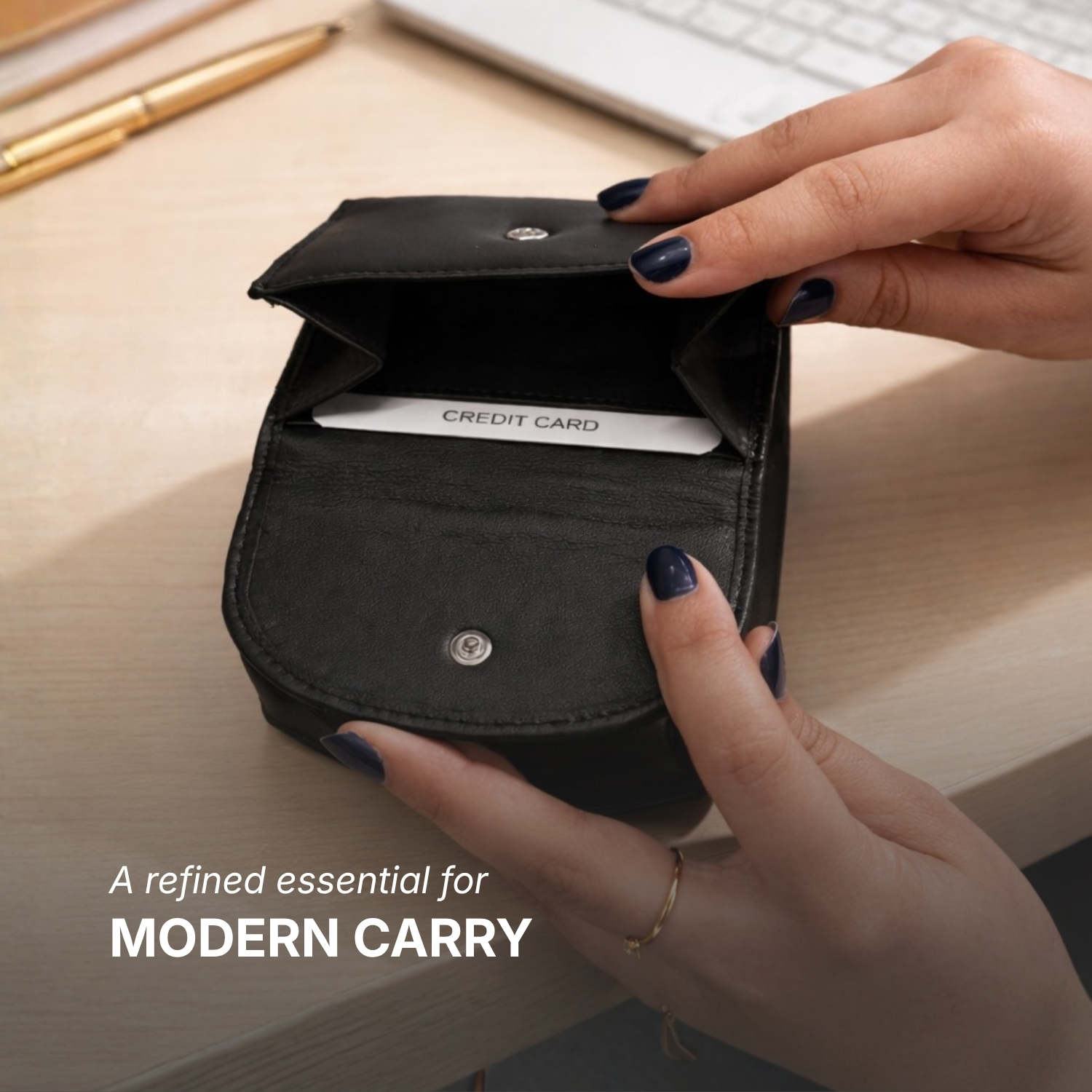 Pure Hold Card Holder | Envelope Style Leather Card Wallet with Magnetic Snap Closure & Compact Design | Slim Professional Card Case view 4