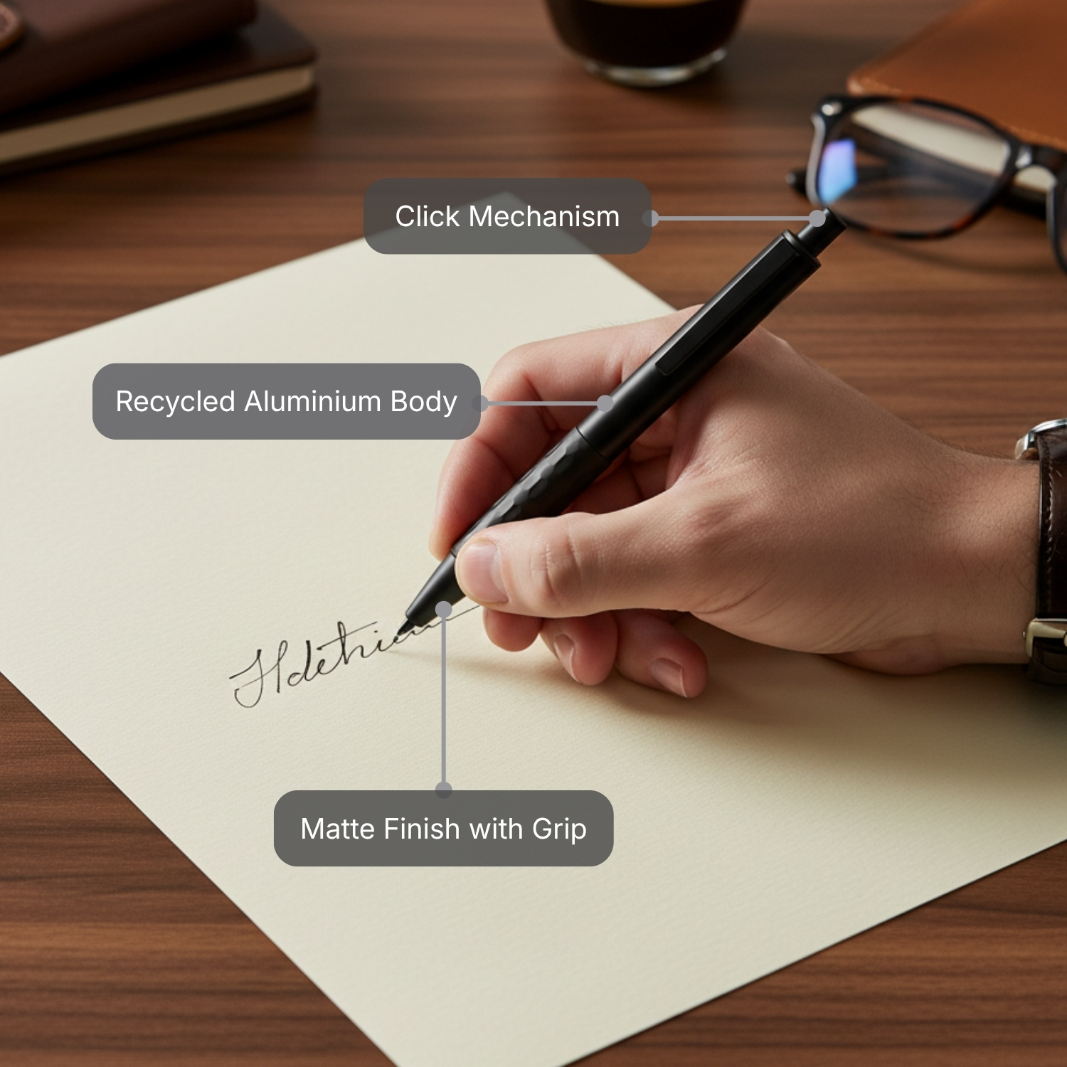 " Alu Mark Lite Eco-Friendly Recycled Aluminium Ball Pen with Rubber Grip | Matte Finish | Lightweight Corporate Gift Pen | Click/Twist Mechanism" view 2