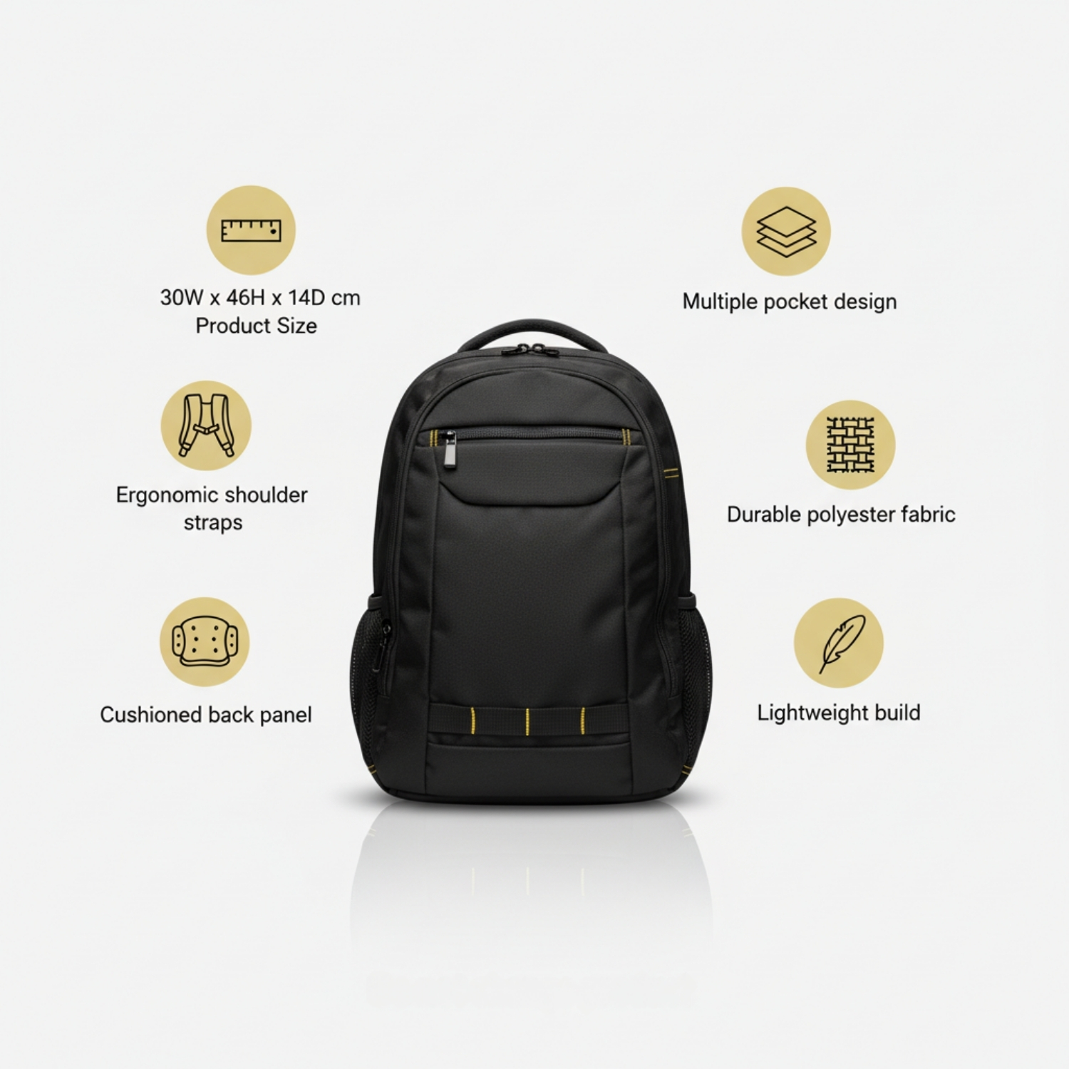 Zyne Backpack | Durable Polyester Laptop Backpack with Ergonomic Straps, Cushioned Back Panel & Front Zip Pocket | Everyday, Office & Travel Bag view 3