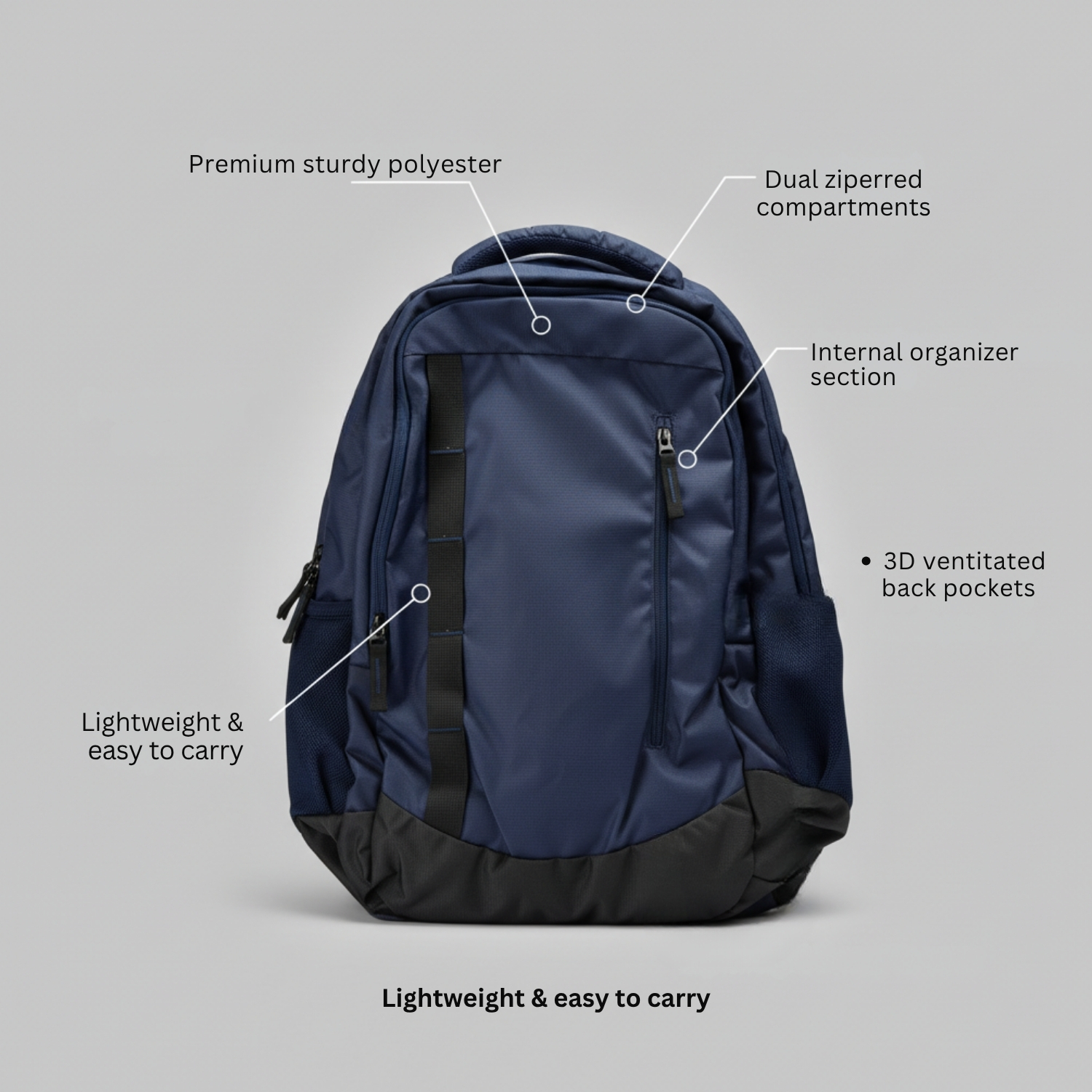 Kivo Backpack | Durable Polyester Backpack with 2 Large Compartments, 3D Air-Ventilated Back Panel & Side Pockets | School, Office & Everyday Carry Bag view 3