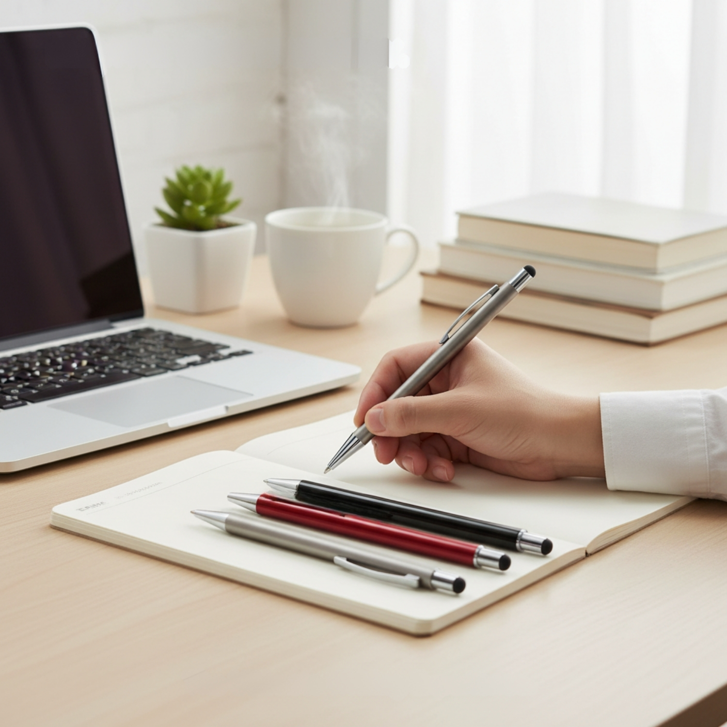 The Alu Mark Slim Pen | Premium Recycled Aluminum Pen with Stylus, Matte Gunmetal Finish, German Blue Ink Refill | Eco-Friendly Executive Pen for Office & Gifting, Grey view 3
