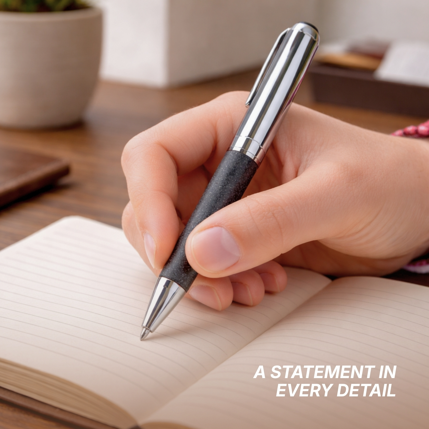 Re Leather Pen Set | Premium Metal Ballpen & Roller Pen with Recycled Leather Finish, Luxury Gift Box | Eco-Friendly Corporate Gifting Set view 3