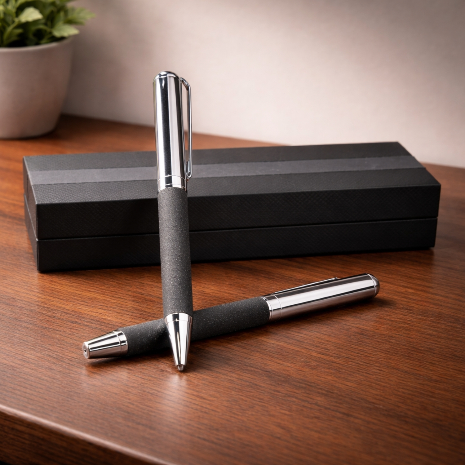 Re Leather Pen Set | Premium Metal Ballpen & Roller Pen with Recycled Leather Finish, Luxury Gift Box | Eco-Friendly Corporate Gifting Set view 2