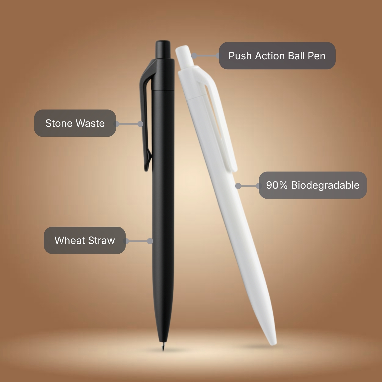 Stone Dot | Push-Action Pen with Stone Waste & Wheat Straw Build, 90% Biodegradable | Sustainable Writing Pen for Corporate & Everyday Use view 4