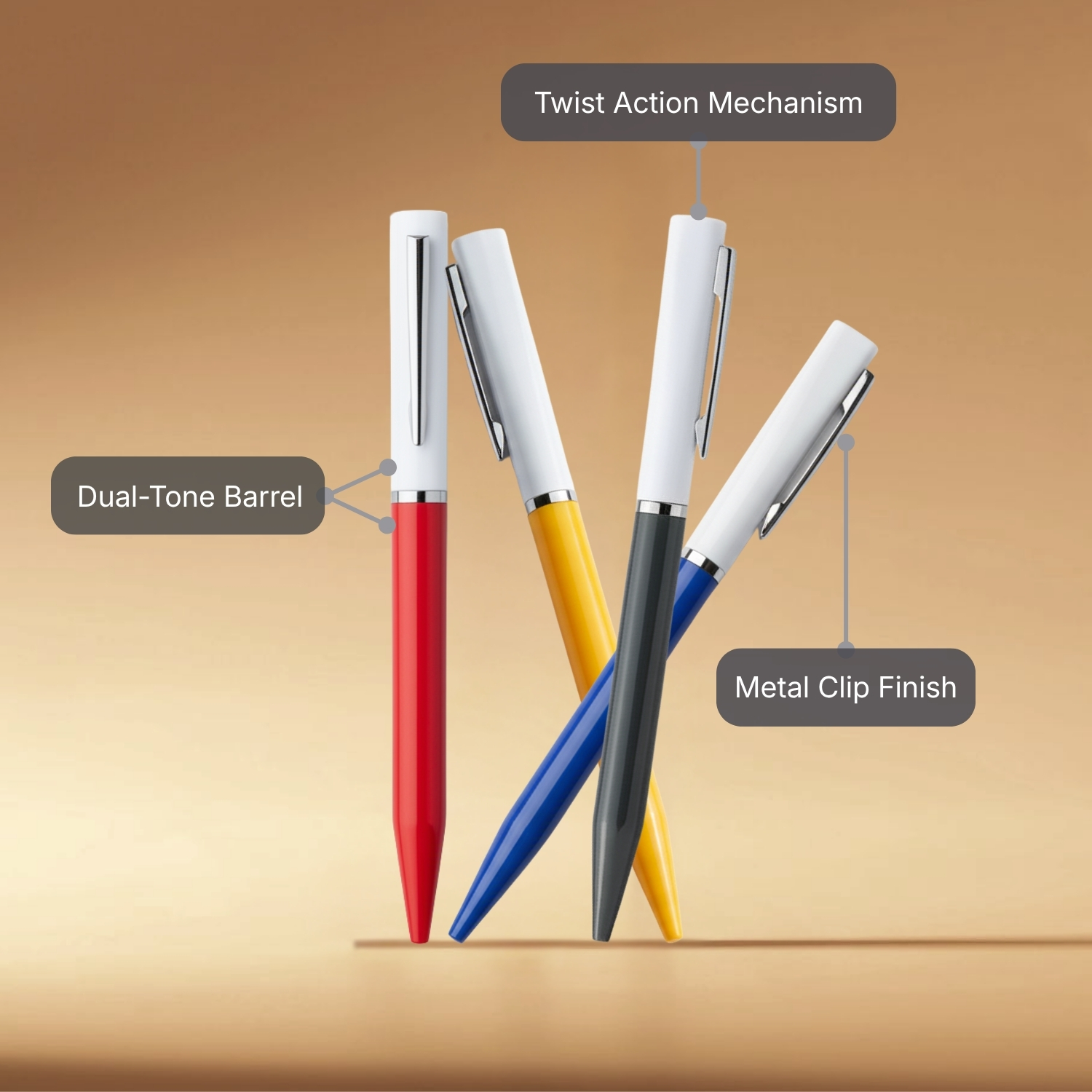 Twist Ballpen | Dual-Tone Twist-Action Pen with Chromed Ring & Metal Clip | Smooth Writing Pen for Office, Gifting & Corporate Branding view 4