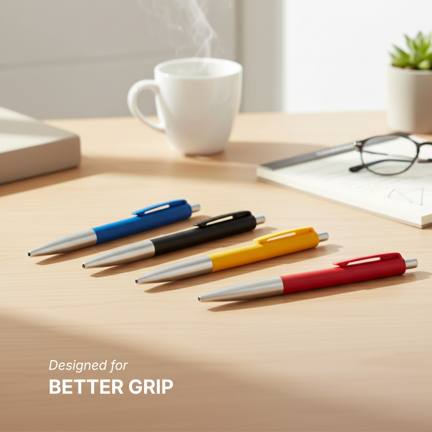Triangular Pen | Ergonomic Push-Action Ball Pen with Matte Finish & Silver Accents | Comfortable Grip Writing Pen for Office & Corporate Use view 3