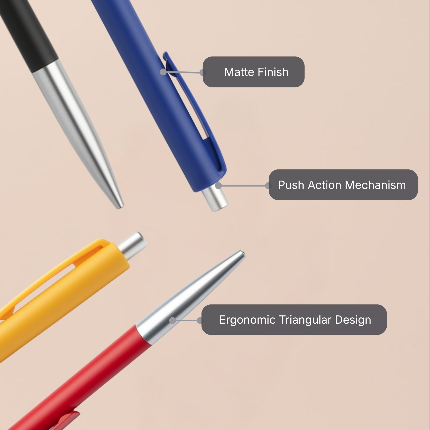 Triangular Pen | Ergonomic Push-Action Ball Pen with Matte Finish & Silver Accents | Comfortable Grip Writing Pen for Office & Corporate Use view 4