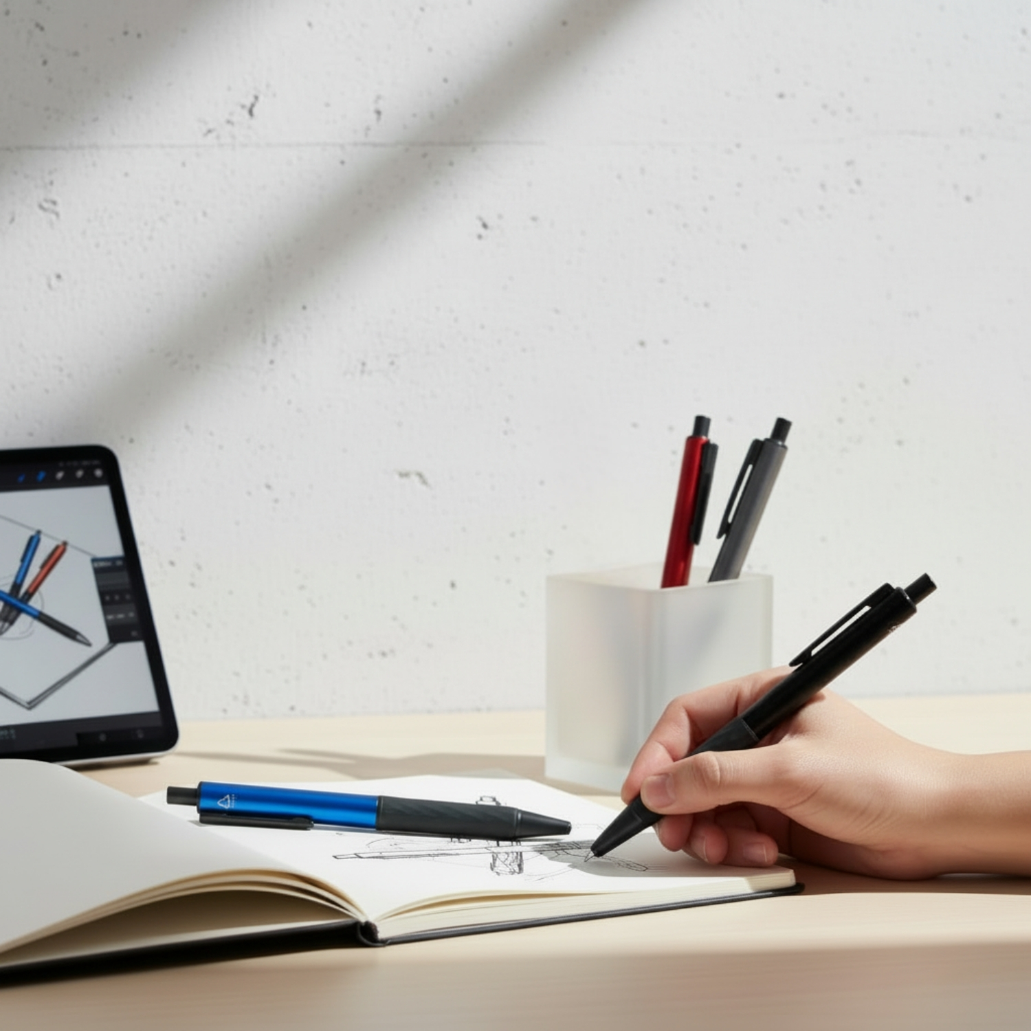The Alu Mark Slim Pen | Premium Recycled Aluminum Pen with Stylus, Matte Gunmetal Finish, German Blue Ink Refill | Eco-Friendly Executive Pen for Office & Gifting, Grey view 4
