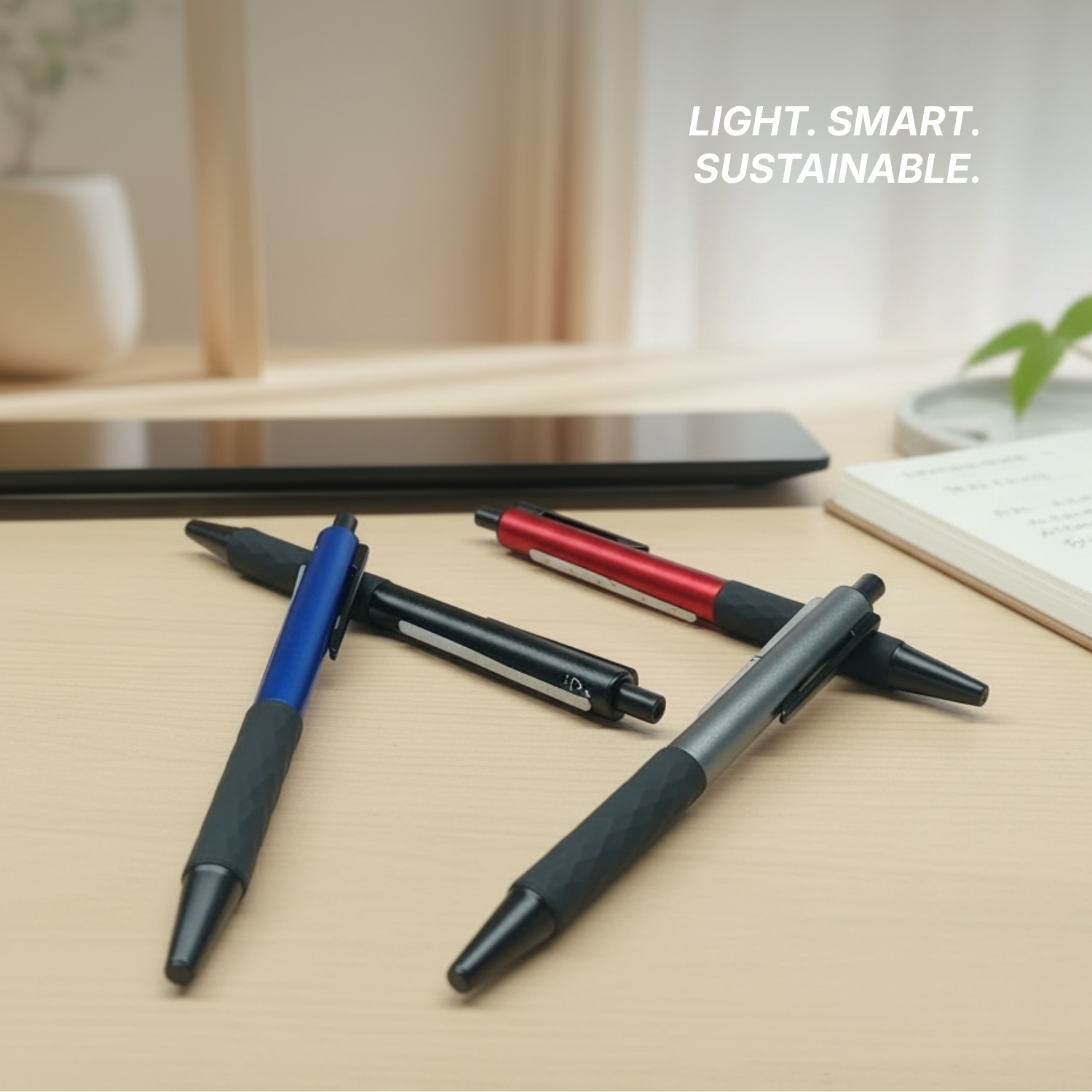 The Alu Mark Slim Pen | Premium Recycled Aluminum Pen with Stylus, Matte Gunmetal Finish, German Blue Ink Refill | Eco-Friendly Executive Pen for Office & Gifting, Grey view 3