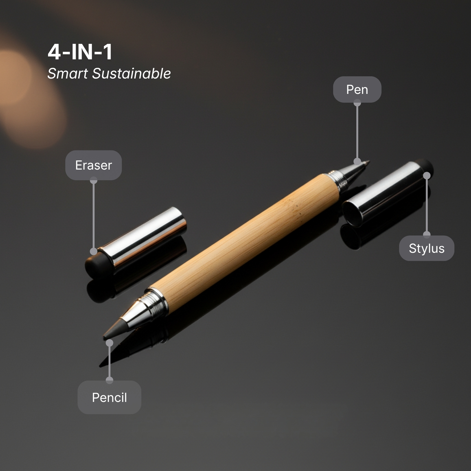 Inkless Glide | Ball Pen, Stylus, Screen Cleaner & Mobile Stand with Metal Accents, Eco Pouch Included | Sustainable Corporate Gifting Pen view 3