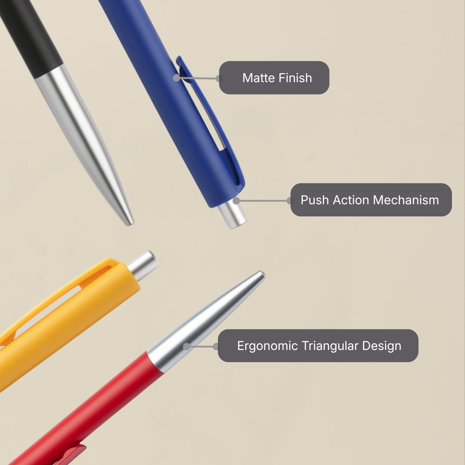 Triangular Pen | Push Action Pen with Matte Barrel, Silver Accents & Ergonomic Triangular Design, Smooth Writing | Corporate Gifting Pen view 4