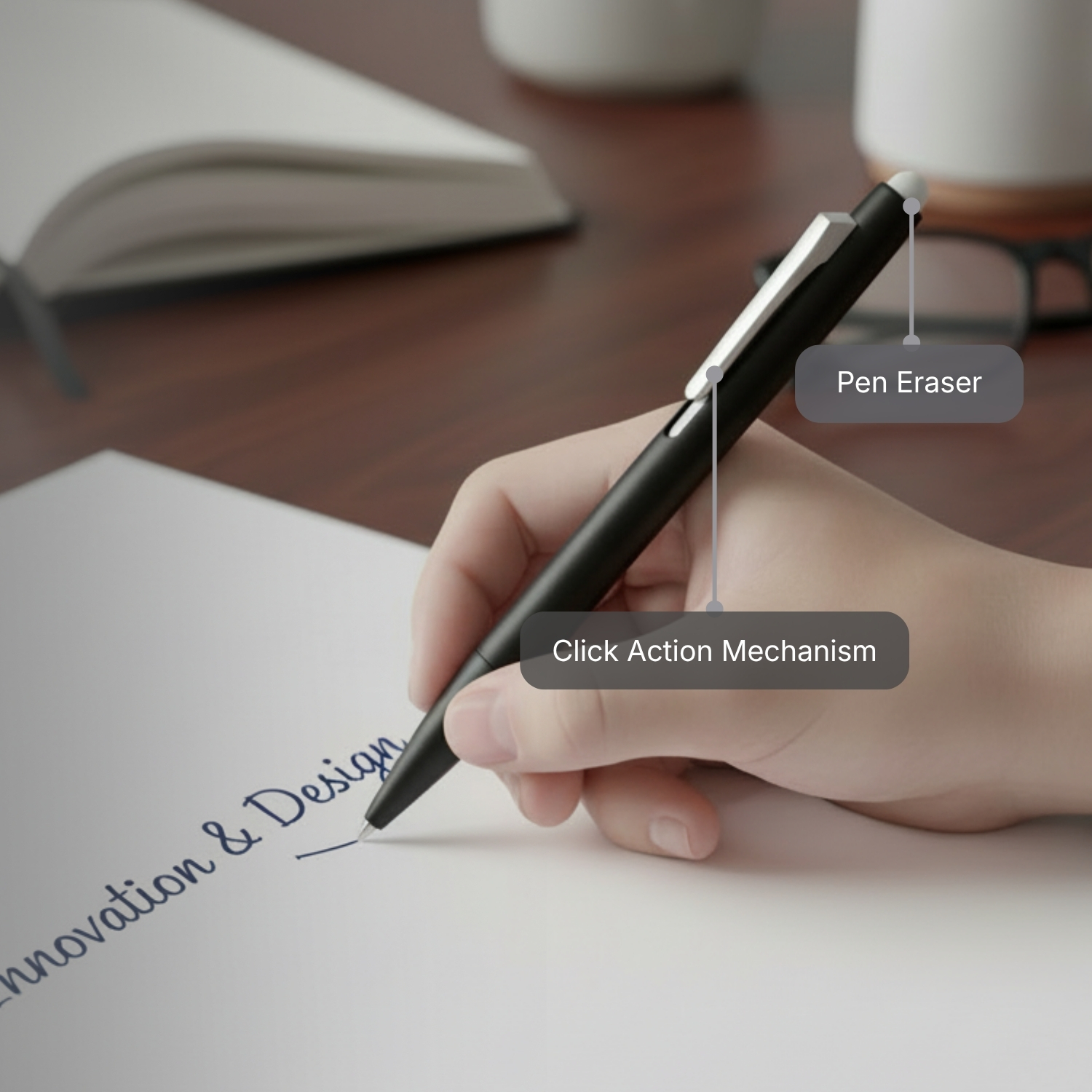 Fade Free Ink Pen | White & Solid Color Barrel Pen with Chrome Ring & Metal Clip, Smooth Writing, Professional Design | Corporate Gifting Pen view 2