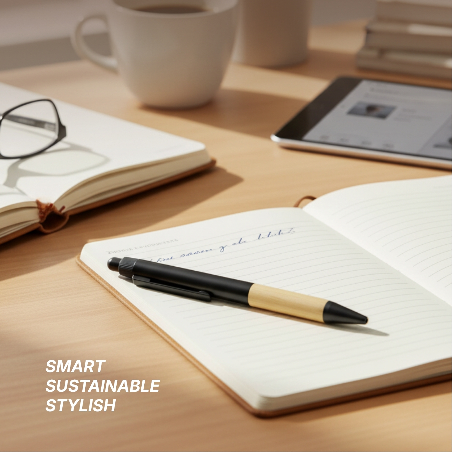 Eco Bam Pen | Recycled Aluminium Ball Pen with Matte Silver Finish, Cork Grip & Touchscreen Stylus Tip | Premium Corporate Gifting Pen view 4