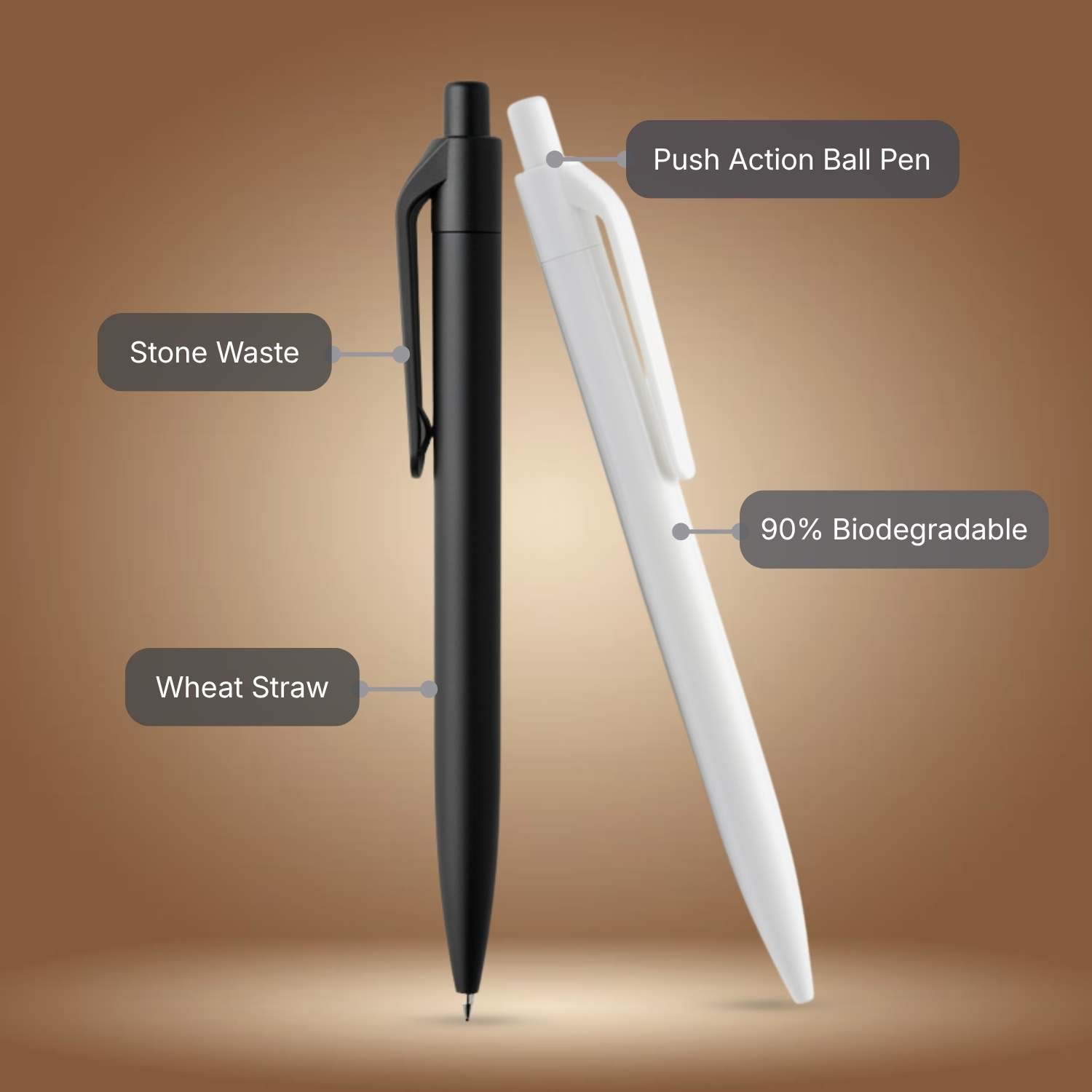 Stone Dot Pen | Push Action Ballpoint Pen with Stone Waste & Wheat Straw PP, 90% Biodegradable, Durable Eco-Friendly Writing Pen | Corporate Gifting Pen view 4