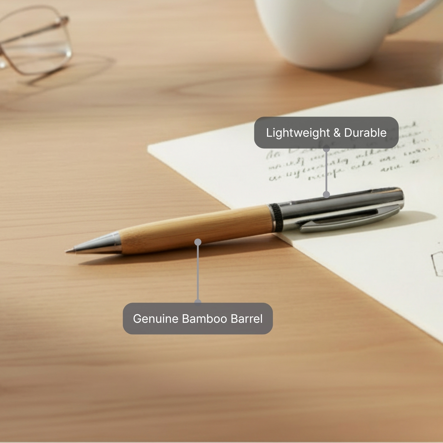 Bam Flow Pen | Genuine Bamboo Barrel Ball pen with Smooth Writing, Luxury Gift Box with R-Leather Trim | Corporate Gifting Pen view 3