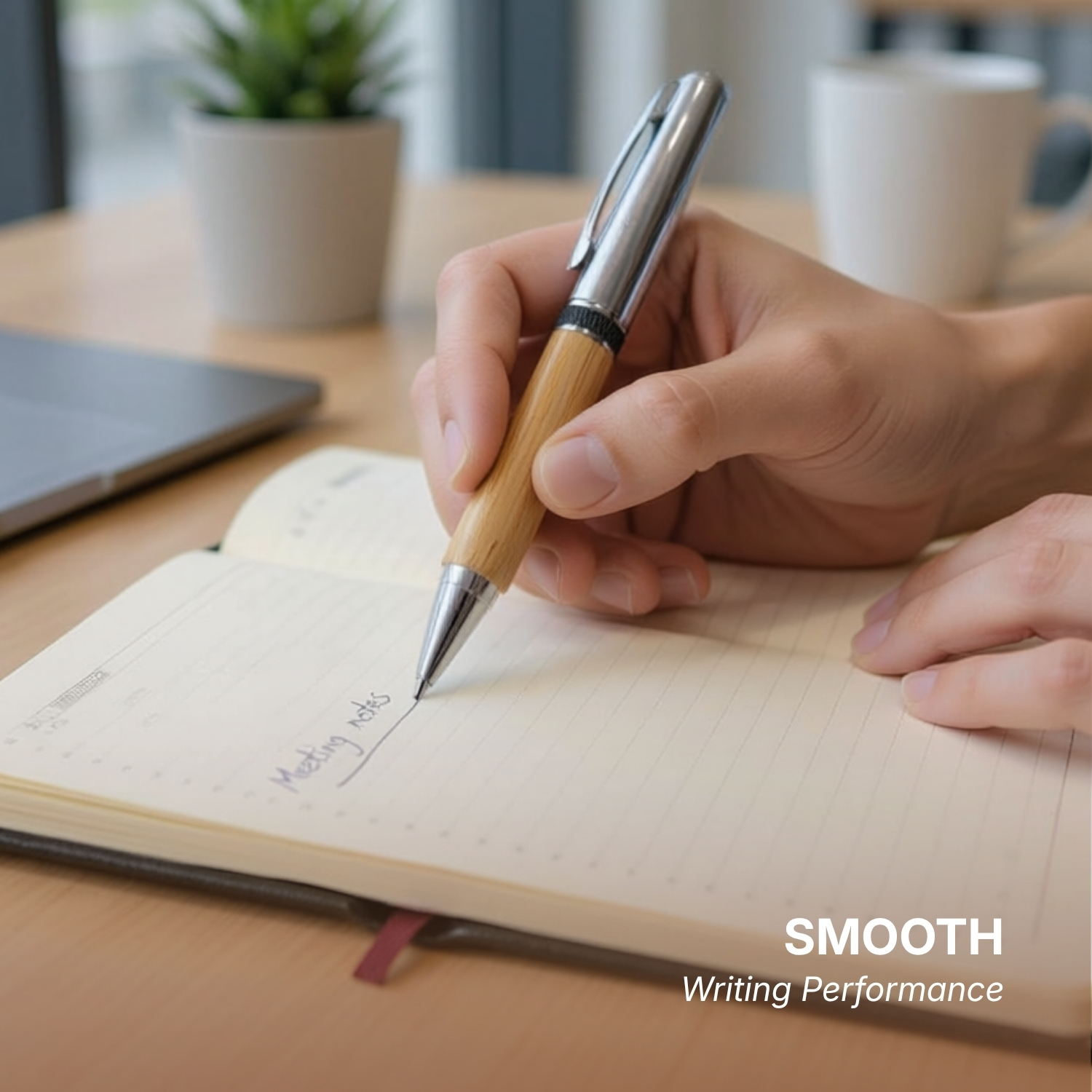 Bam Flow Pen | Genuine Bamboo Barrel Ball pen with Smooth Writing, Luxury Gift Box with R-Leather Trim | Corporate Gifting Pen view 2