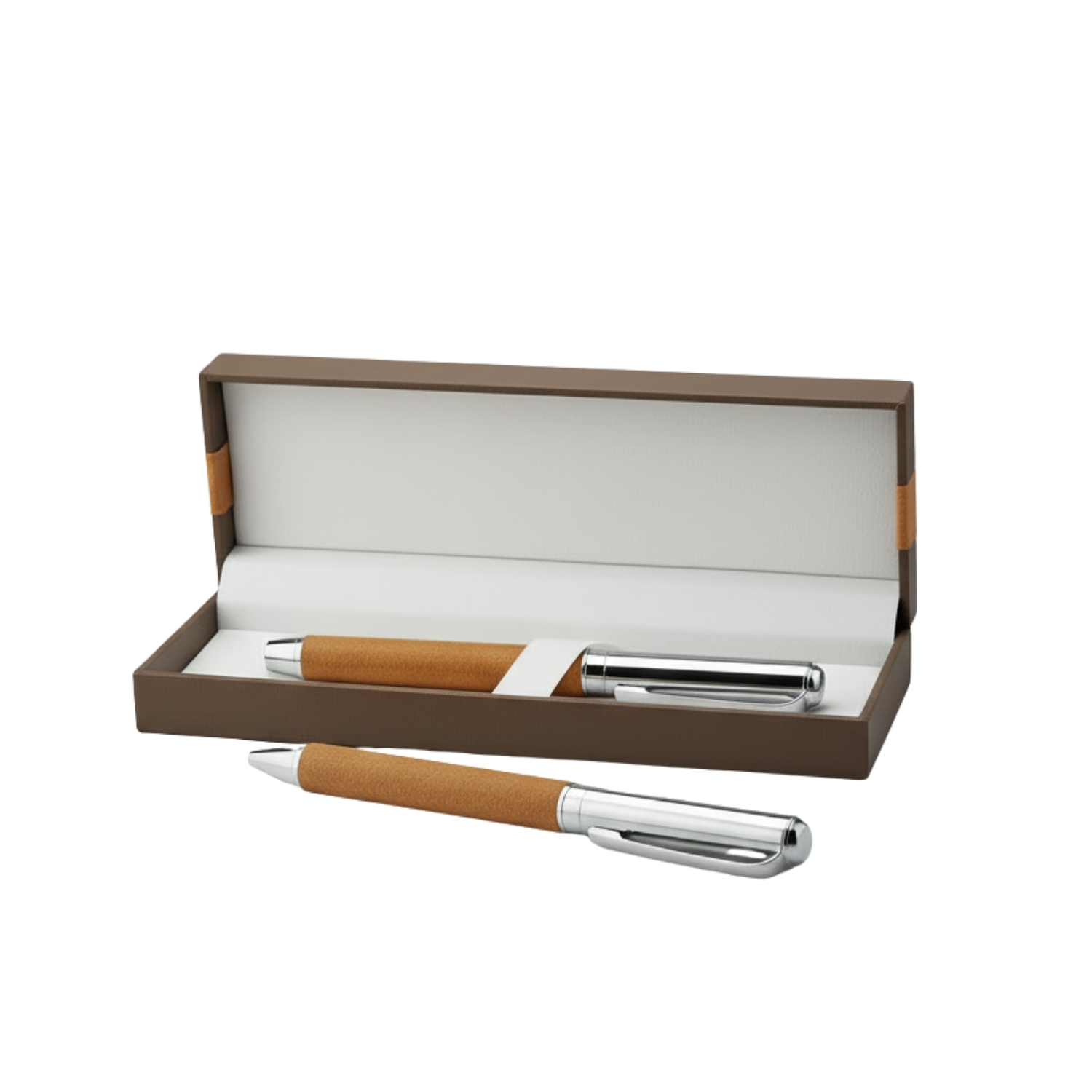 Re Leather Pen Set | Metal Ball Pen & Roller Pen with Recycled Leather Finish, Premium Gift Box Packaging | Corporate Gifting & Executive Writing Set