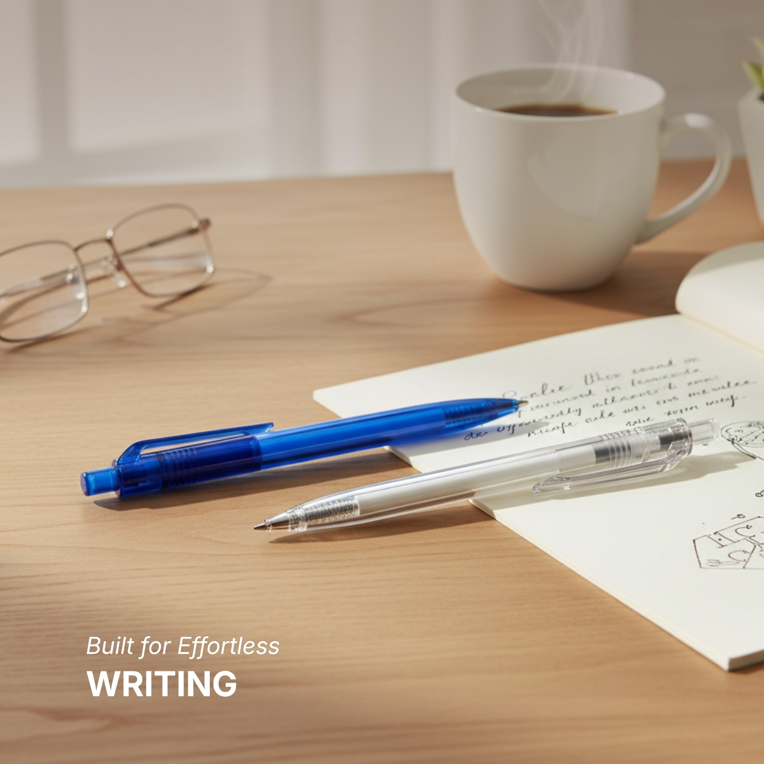 Re Scribe RPET Slim Pen | Lightweight RPET Plastic Ball Pen, Smooth Writing, Glossy Finish, Comfortable Grip | Promotional Pen for Office, Schools & Corporate Branding, Blue view 3