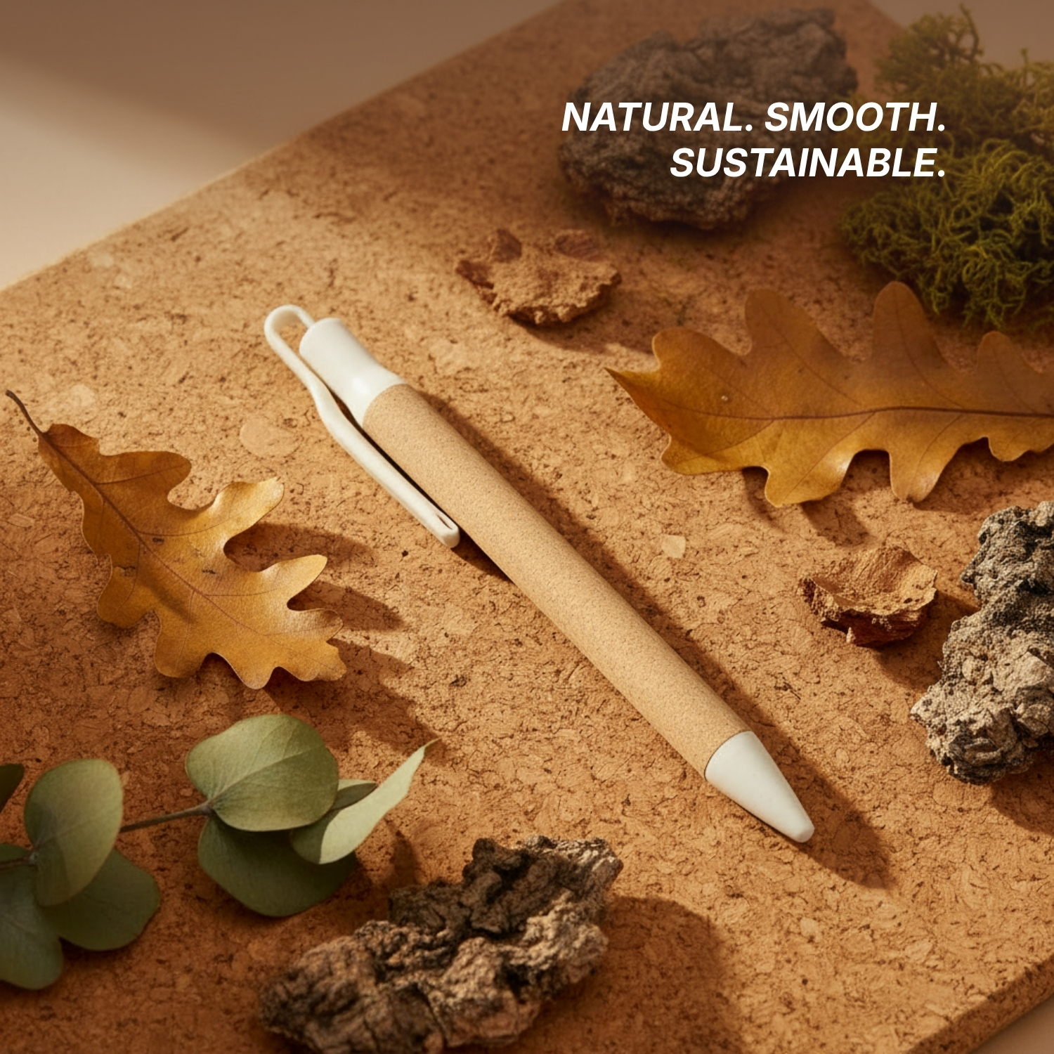 Cork Leaf Eco Pen | Wheat Straw & Cork Eco-Friendly Pen, Smooth Quick-Dry Ink, Lightweight Sustainable Writing Pen | Corporate Gifting & Promotional Branding Pen view 3