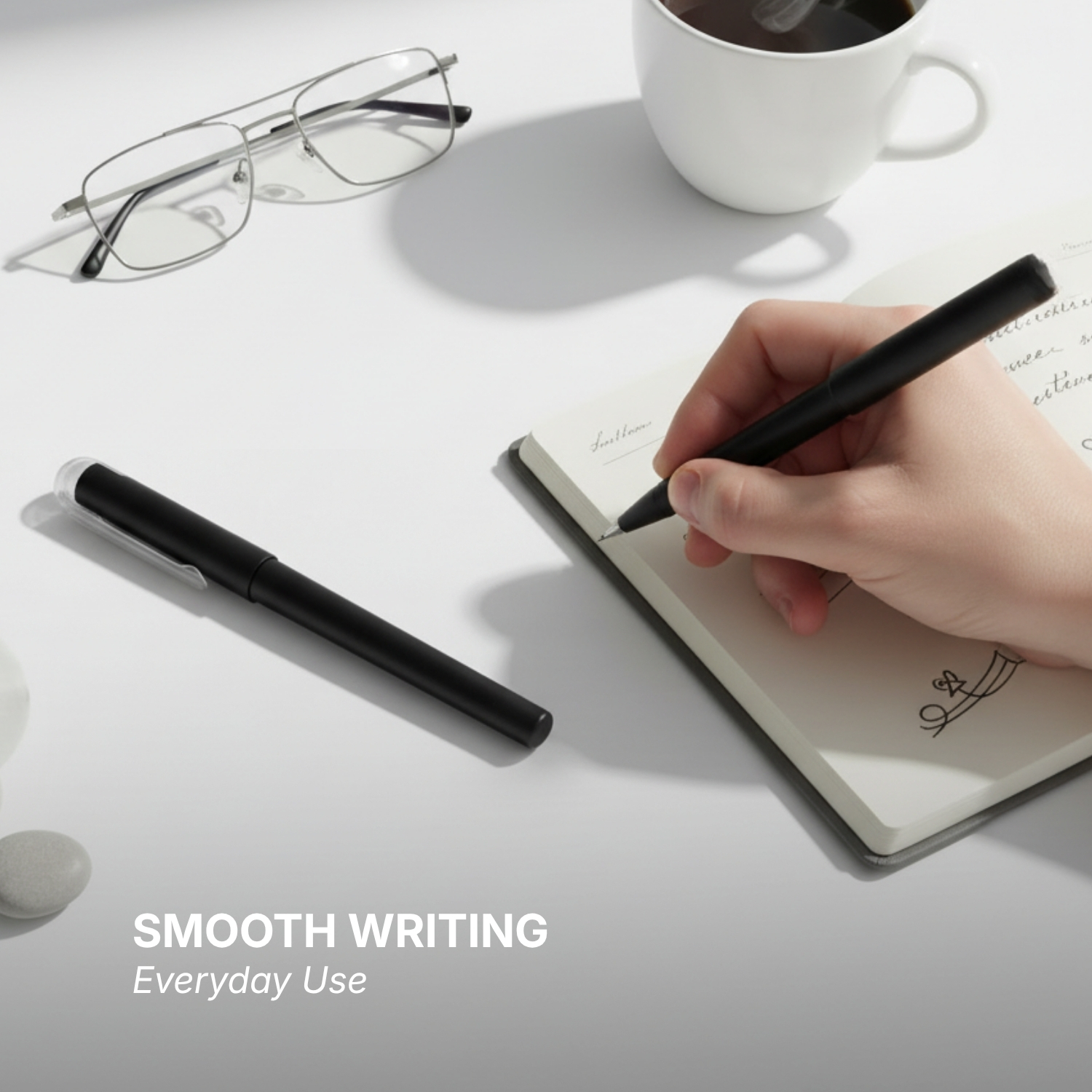 Re Scribe RPET Lite Pen| Matte Finish RPET Plastic Pen with Cap, Smooth Writing, Lightweight Design | Promotional Pen for Office, Schools & Corporate Branding, Black view 2