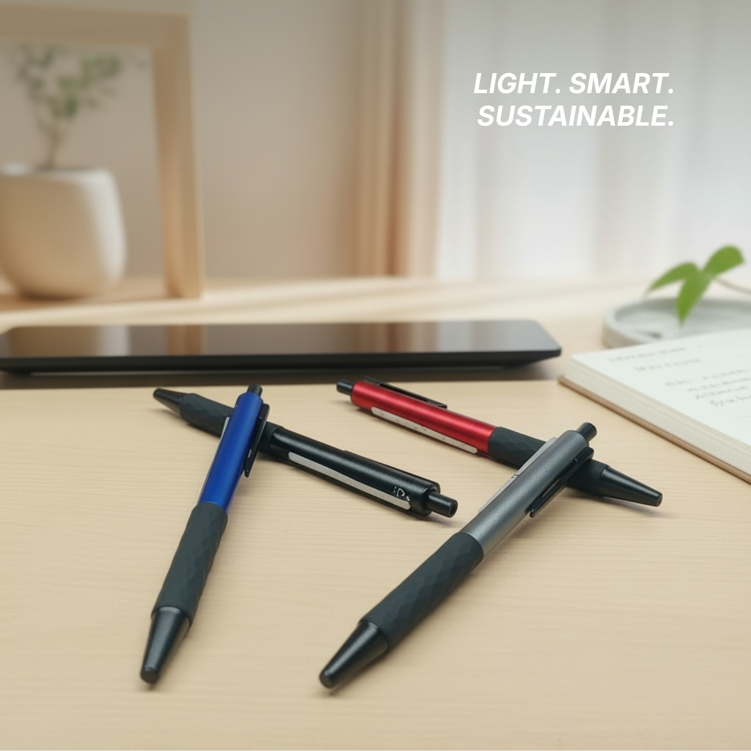 Alu Mark Lite pen| Premium Recycled Aluminum Pen with Rubber Grip, Matte Finish, Lightweight Design | Eco-Friendly Ball Pen for Office, Daily Use & Corporate Gifting, Blue view 3