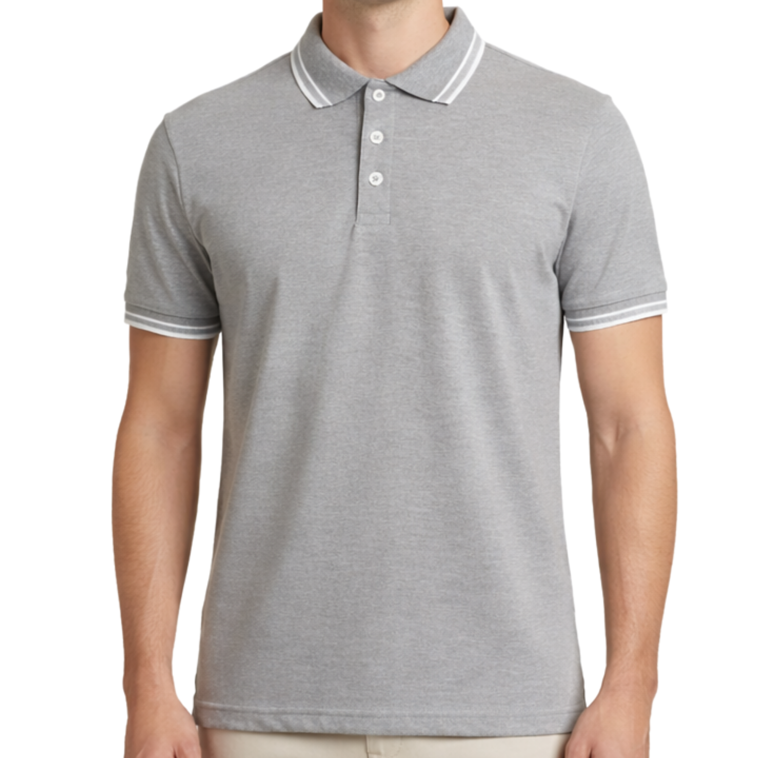 RE-Strech Grey Melange Polo Tee | Cotton RPET Elastane Blend T-Shirt with Stretch Fit, Breathable Comfort & Sustainable Fabric | Casual & Smart Wear