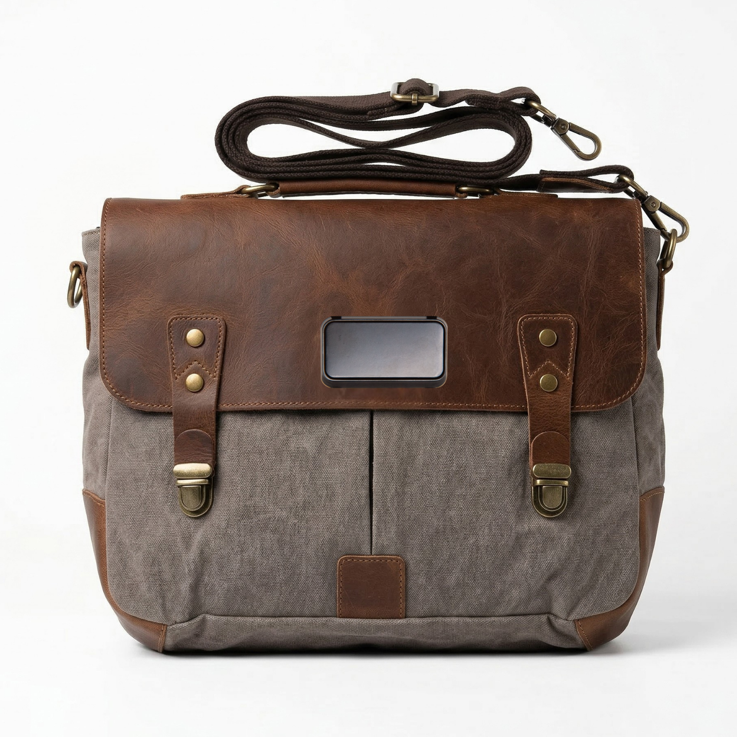 Canvas Leather Satchel Bag | Vintage Messenger Bag with Laptop Sleeve, Organizer Pockets, Dual Buckle Flap & Adjustable Strap | Office, College & Travel Carry Bag