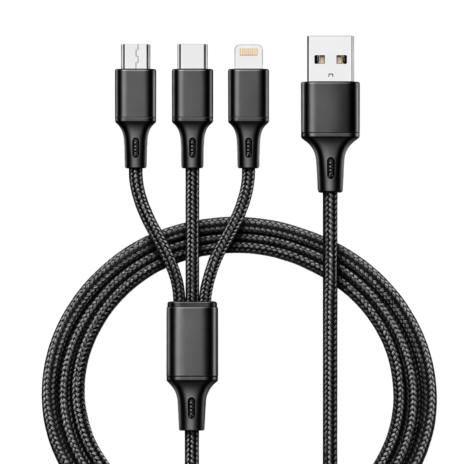 Tri Flex 3-in-1 Fast Charging Cable | 120cm Nylon Braided Cable with Metal Heads, Micro USB, Lightning & Type-C, 3A Output | Durable Multi-Device Charging Cable