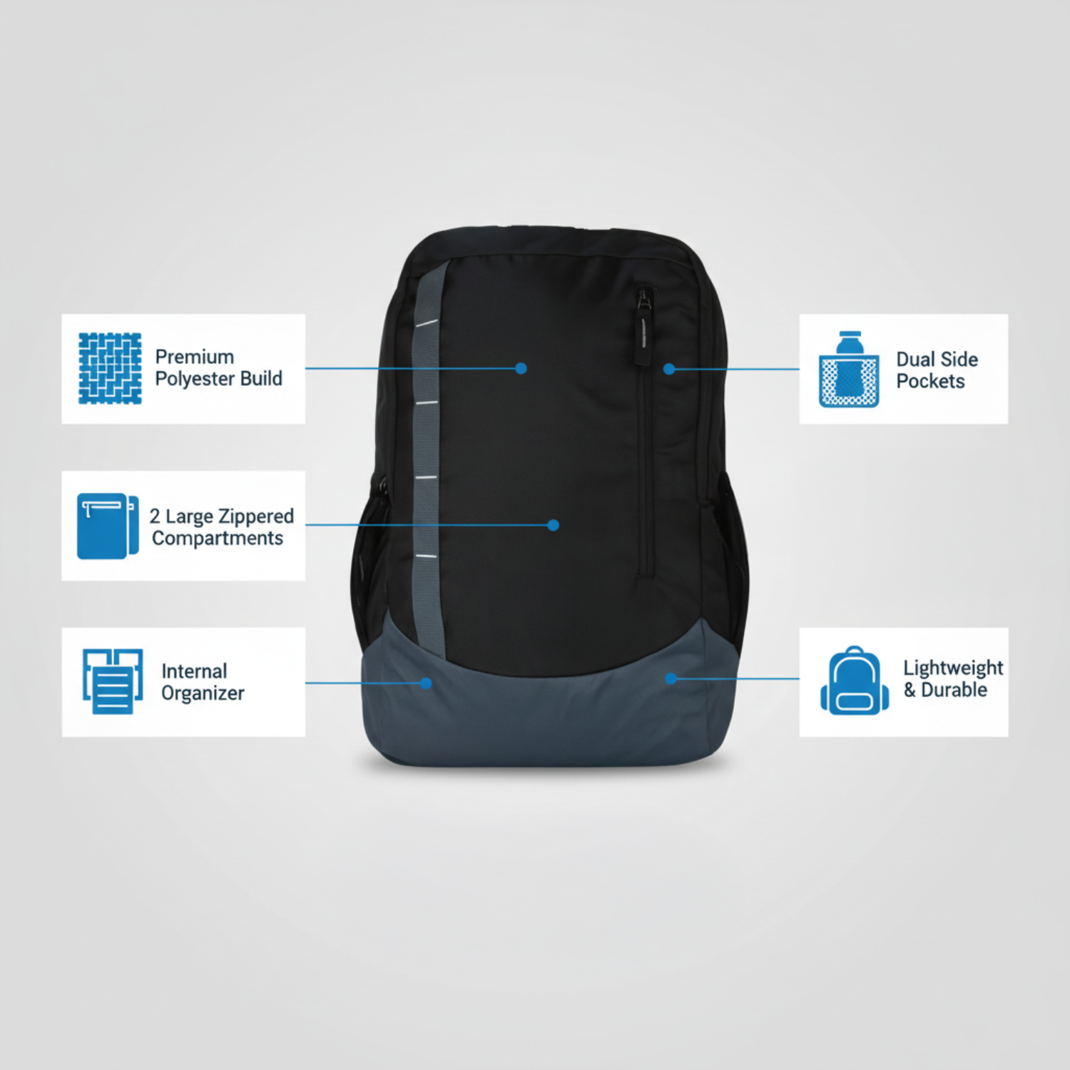 Kivo Backpack | Durable Polyester Backpack with 2 Large Compartments, 3D Air-Ventilated Back Panel & Side Pockets | School, Office & Everyday Carry Bag view 3
