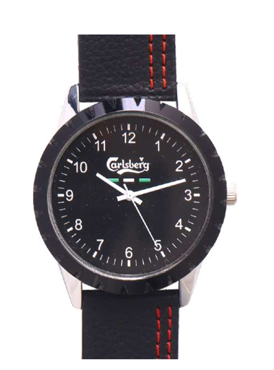 Sport Edge Black Dial Leather Strap Watch